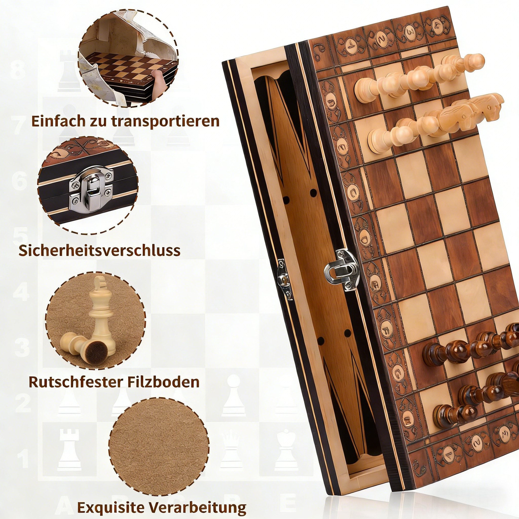 Kityhome Spiel 3-in-1 Magnetisches Holz-Schachspiel, Chess Board Set klappbar, Strategiespiel,Kinderspiel,Denkspiele, für Party Familie Aktivitäten,reiseschach, schachspiel Kinder(29x29cm)
