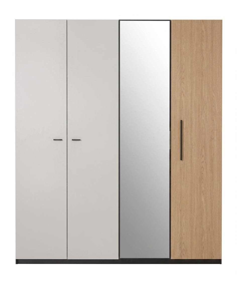 Xlmoebel Kleiderschrank Weiß-brauner 4-türiger Kleiderschrank mit Spiegel für Jugendzimmer