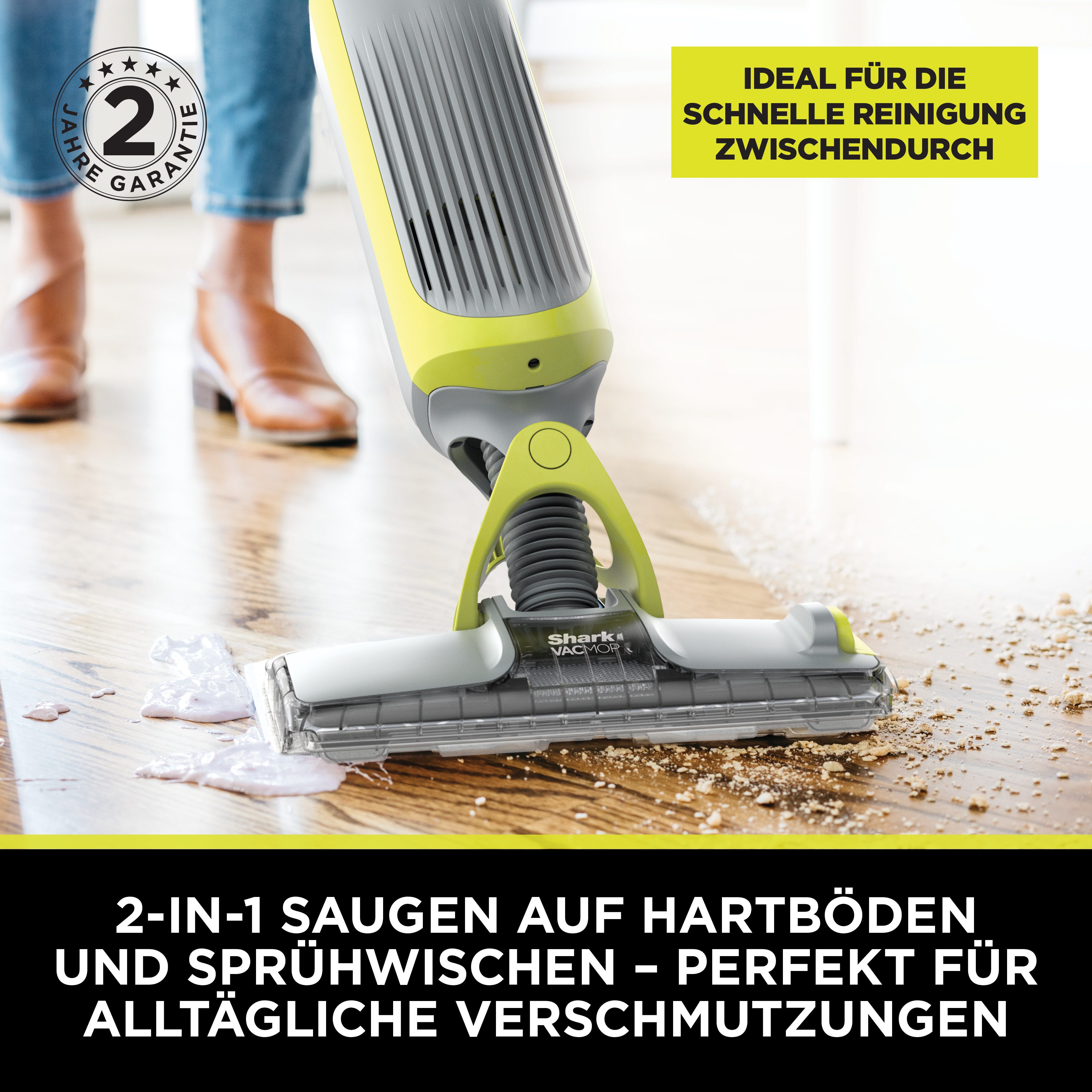 Shark Nass-Trocken-Akkusauger Shark VacMop 2-in-1 kabelloser Staubsauger und Sprühmopp VM200EU, beutellos, VOLLSTÄNDIGE REINIGUNG MIT EINEM EINZIGEN EINWEGPAD, kabellos, leicht