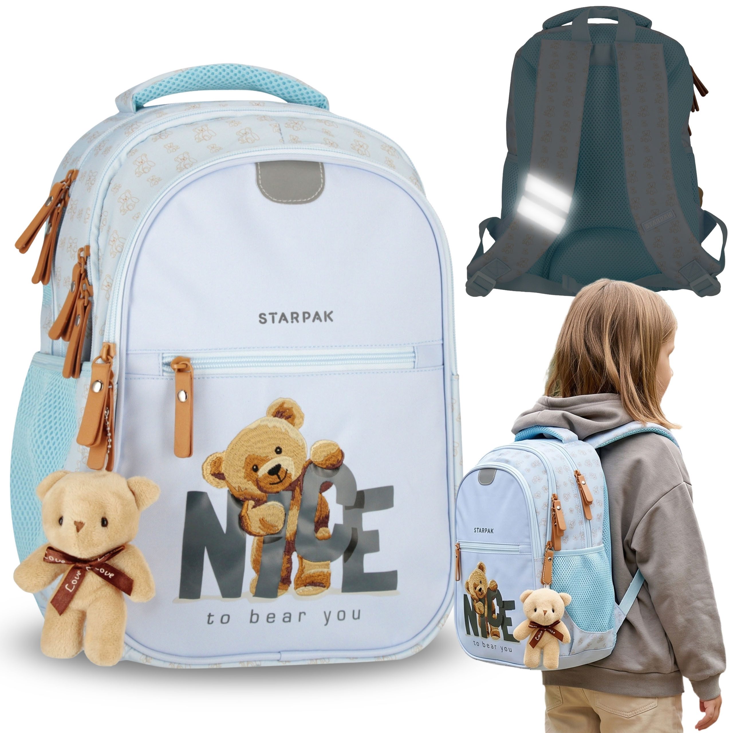 Schulrucksack Bär Schulrucksack für Mädchen mit Reflektoren und 24 l