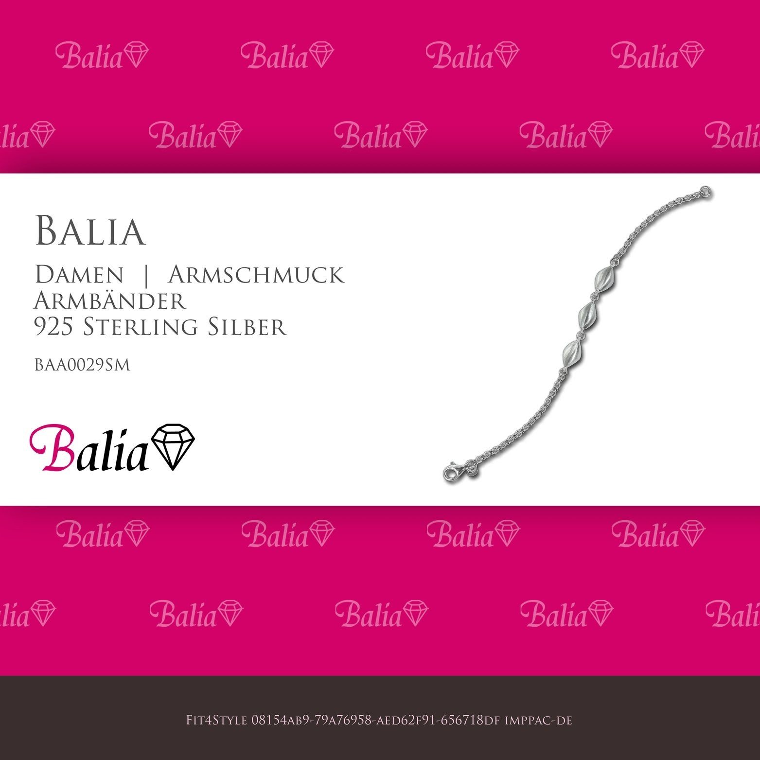 Balia 925 Armband Silberarmband ca. Silber (Armband), Damen 19cm, 925 matt Balia Silber (Ellipsen) Armband Silber