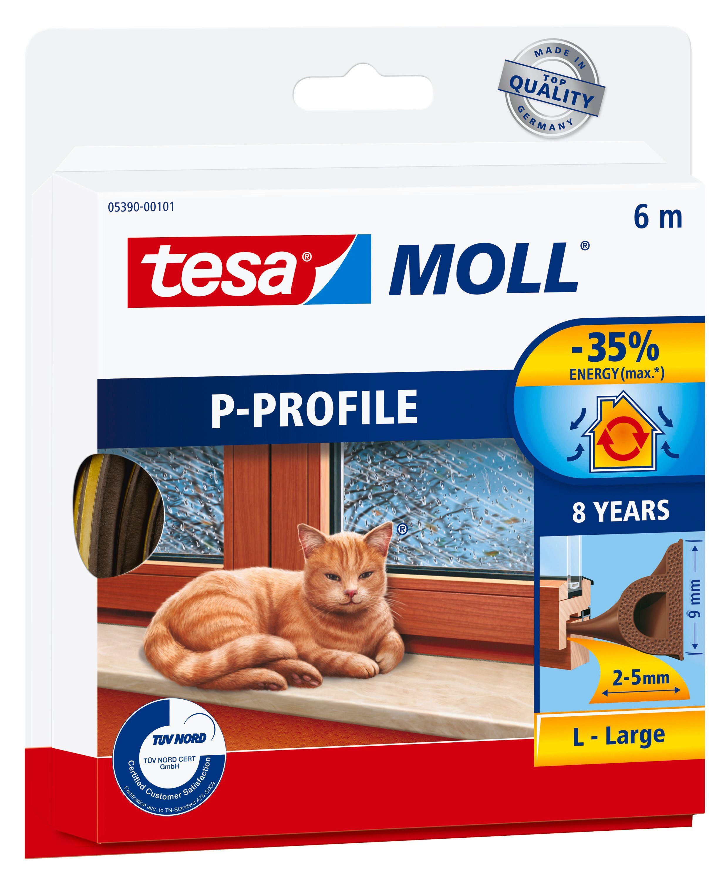 tesa Dichtband tesamoll Fensterdichtung CLASSIC P-Profil (Packung, 1-St) energiesparende Fensterabdichtung - braun - 6 m : 9 mm : 5,5 mm