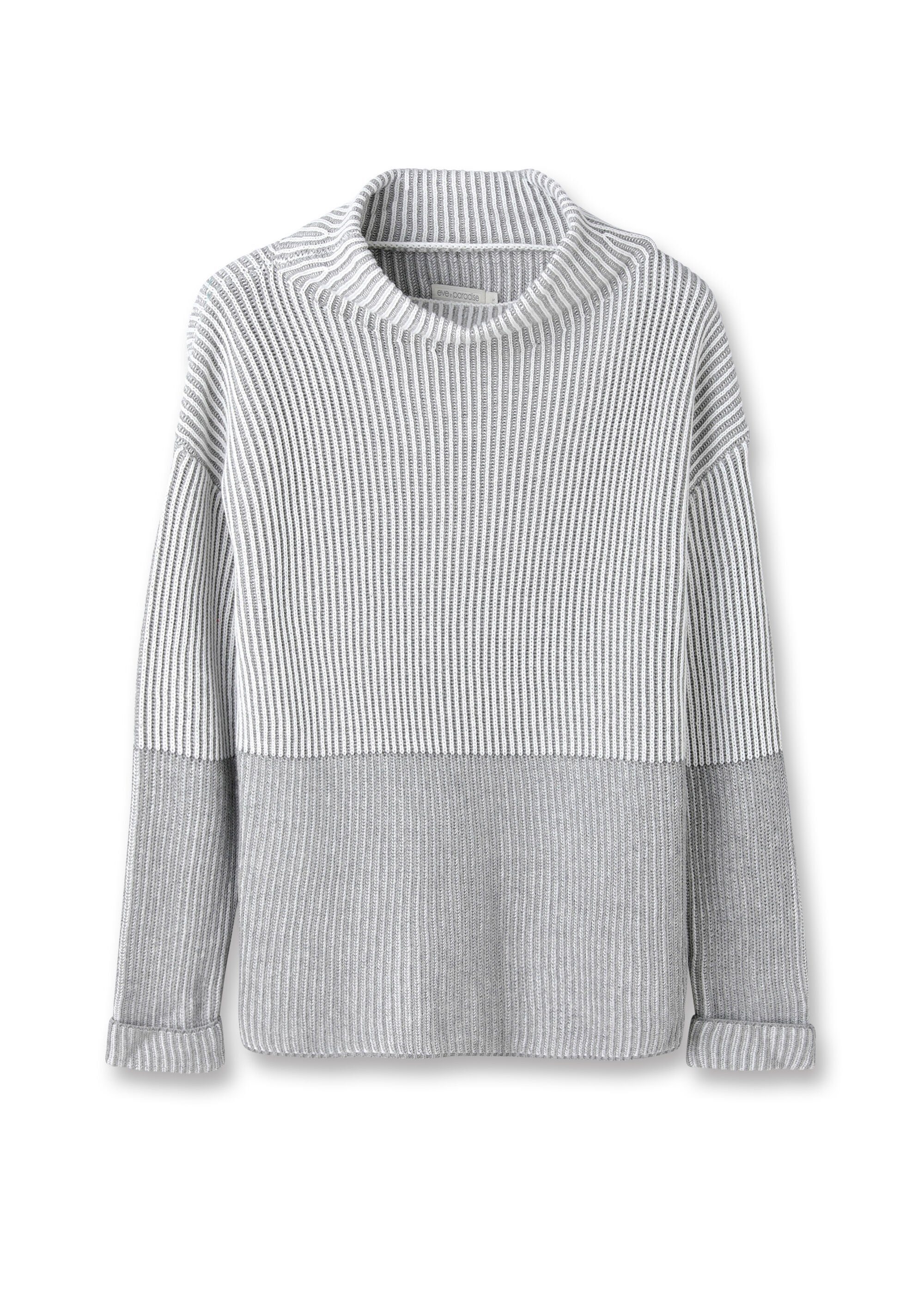 eve in paradise Strickpullover Alisa mit kontrastiertem Streifenmuster off white / grey