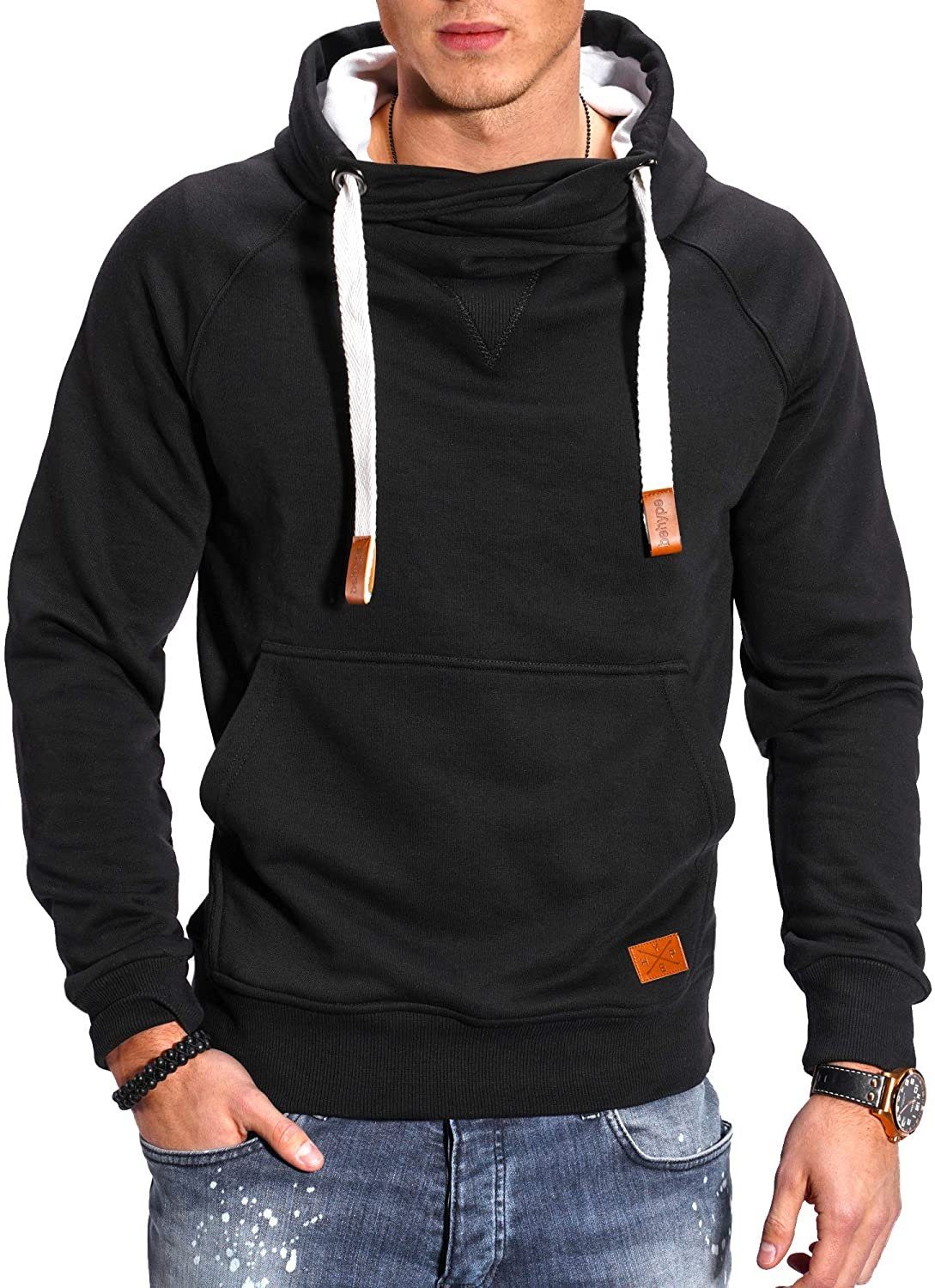 behype Kapuzensweatshirt JULES mit hohem Kragen schwarz