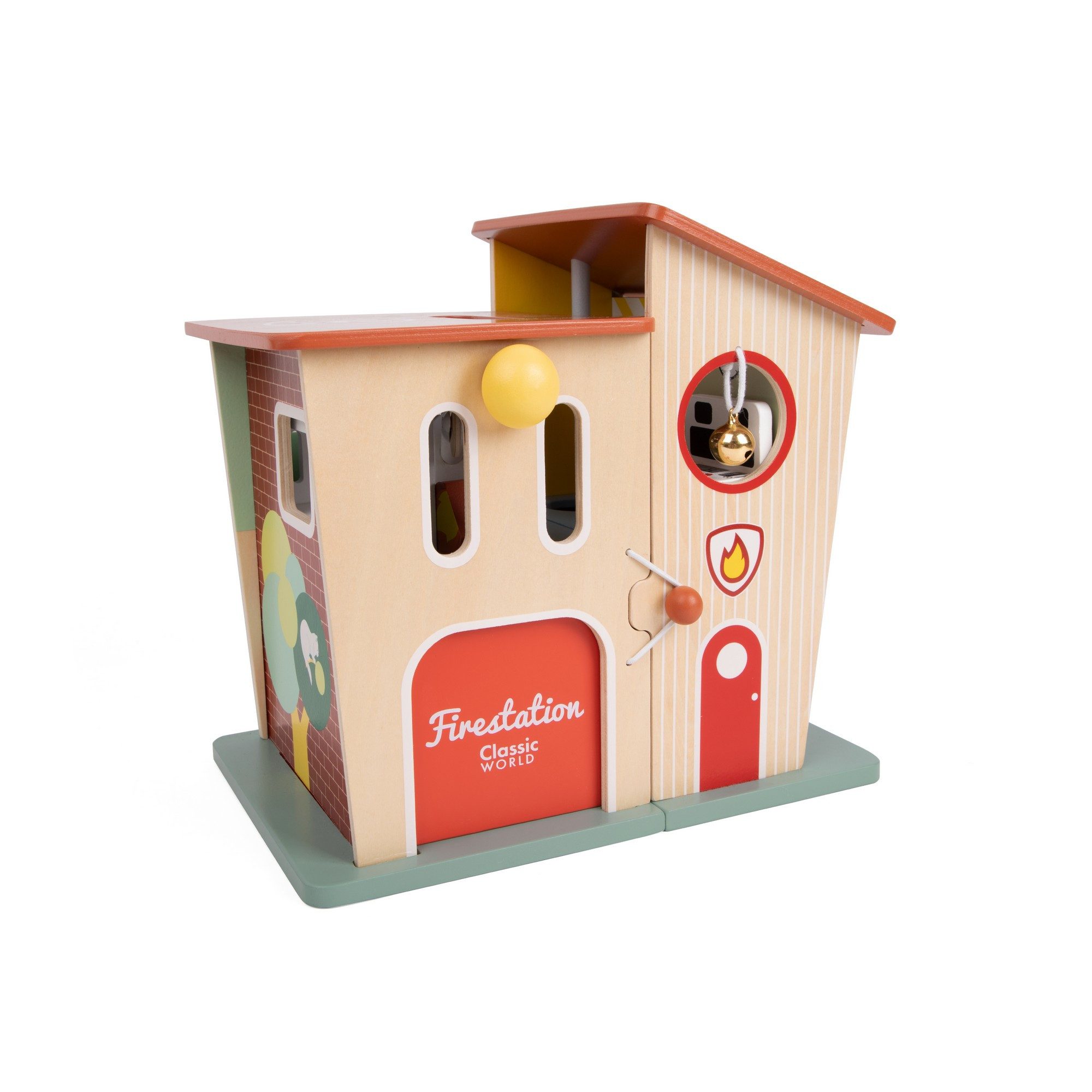Classic World Spielzeug-Feuerwehr Classic World - Feuerwehrwache - 26x19,3x24,5cm - ab 3 Jahre, (Set aus Feuerwache und Zubehör, 11-tlg)