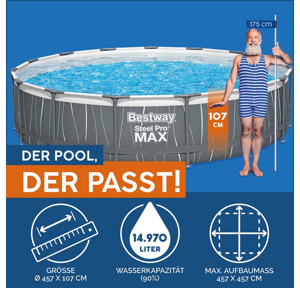 Thumbnail - BESTWAY Pool Steel Pro MAX Frame Pool Komplett-Set mit Filterpumpe 457 x 107 cm
