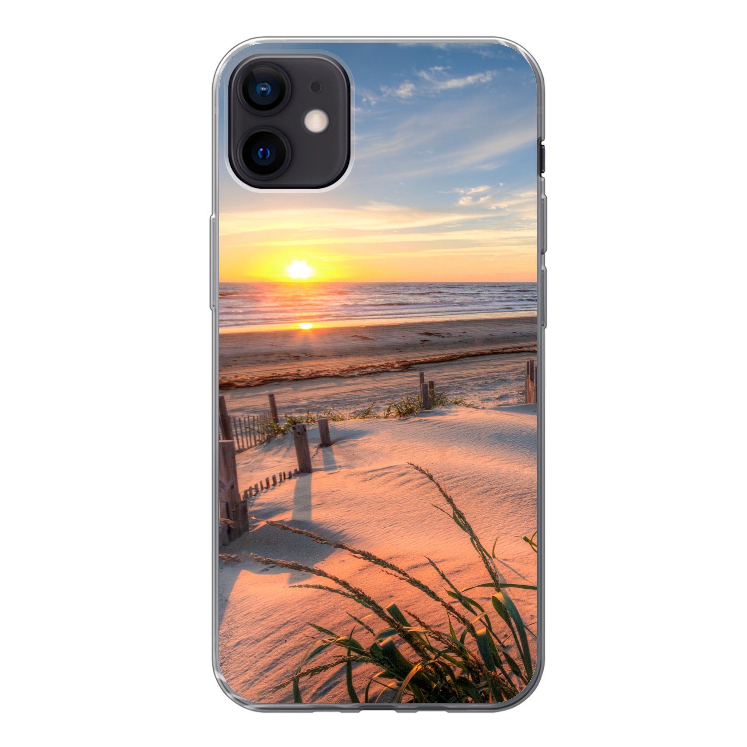 MuchoWow Handyhülle für Apple iPhone 12 Mini Strand - Meer - Düne - Sonnenuntergang - Land, Smartphone-Bumper, Print, Handy Schutzhülle Dünn