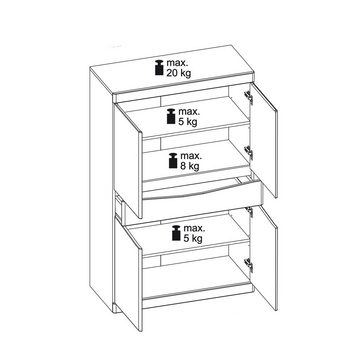 Lomadox Highboard SANFORD-129, San Remo Eiche hell Nb., 4 Türen, 1 Schubkasten, Softclose