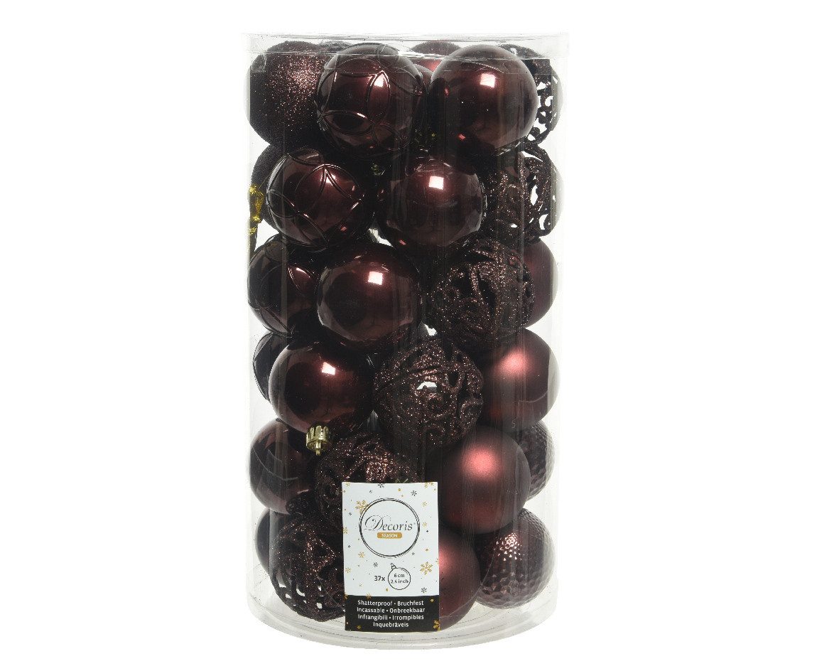 Kaemingk Weihnachtsbaumkugel, Weihnachtskugeln Kunststoff 6cm Ornamente Mix 37er Set - Rotholz