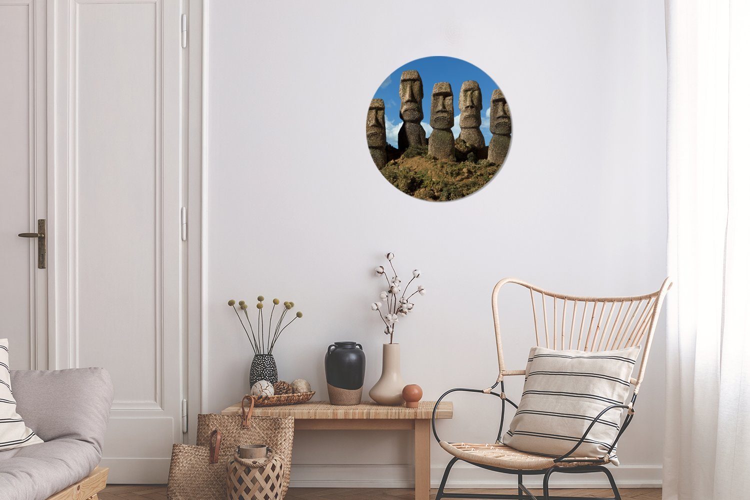MuchoWow Gemälde Fünf Moai-Statuen auf Wohnzimmer, Wanddekoration Forex, Wandbild, St), der 30x30 Rundes Kreis (1 cm Osterinsel