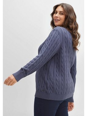 Sheego V-Ausschnitt-Pullover Große Größen aus Baumwolle, mit Zopfmuster