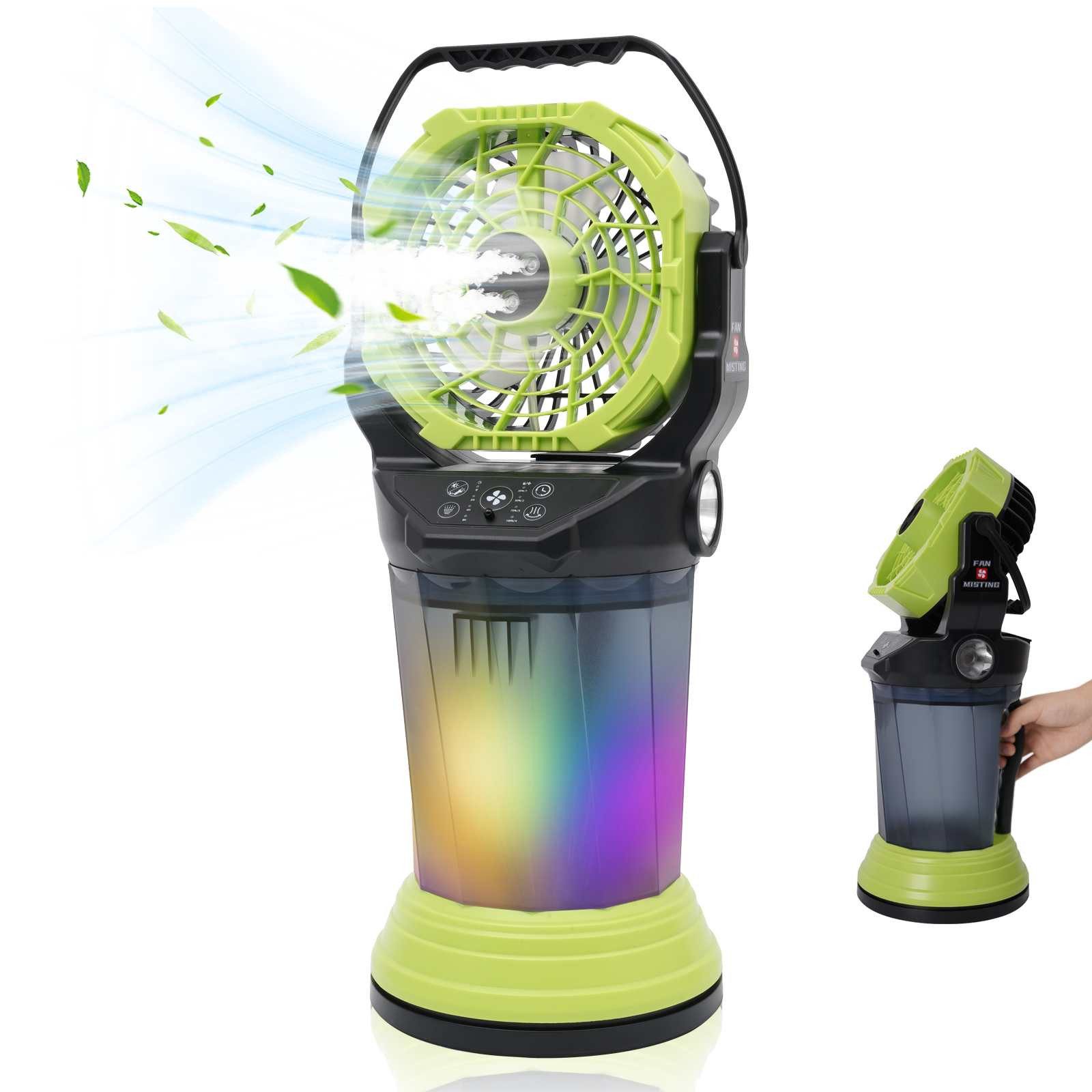 BBWL Standventilator Tragbarer Akku Ventilator mit Sprühnebel RGB Licht, 2000ML Wassertank Campingventilator mit Taschenlampe