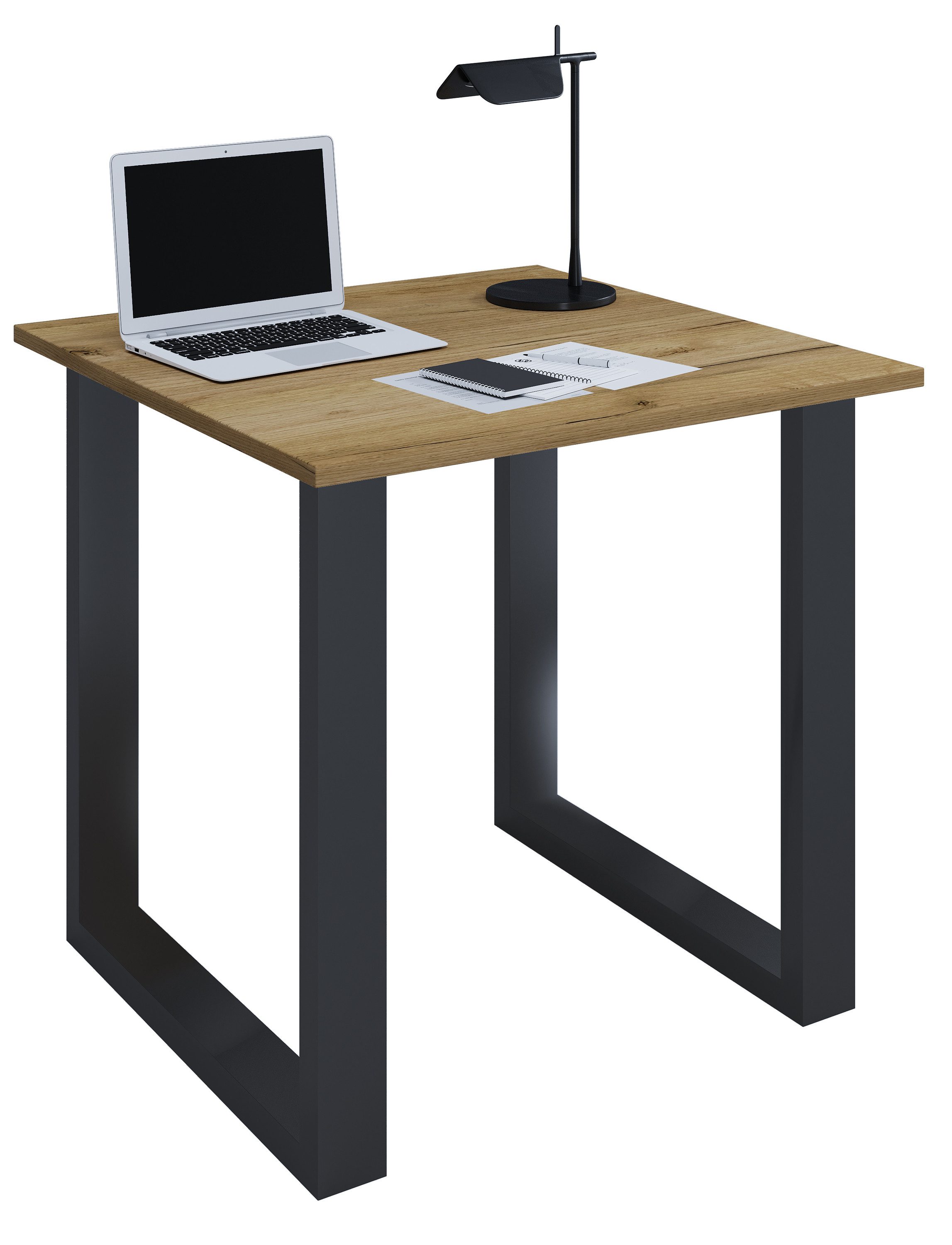 VCM Schreibtisch Bürotisch Lona H. 76 x B. 80 x T. 80 cm, Holz Schreibtisch, Füße aus hochwertigem Metall, Büromöbel
