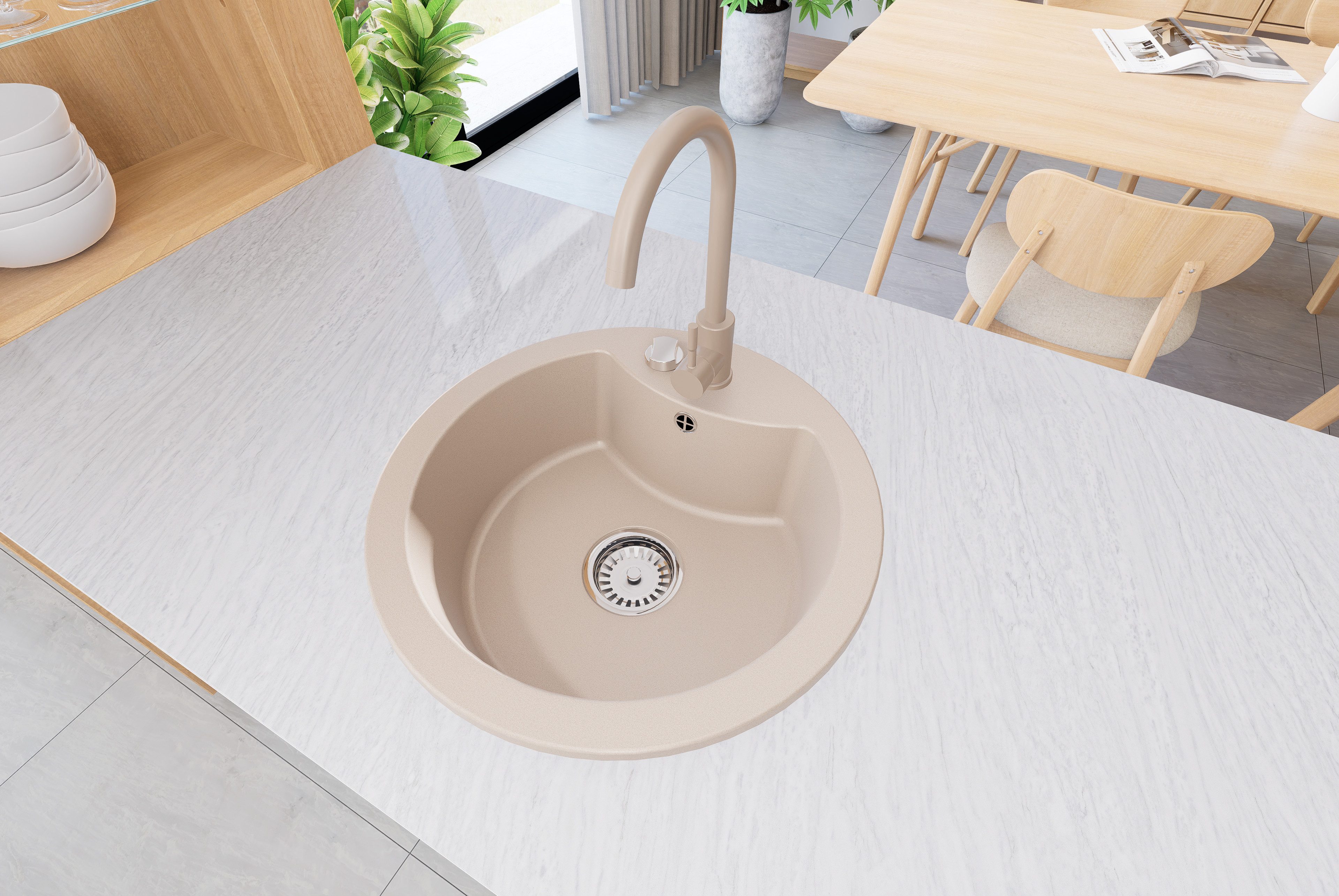 Faizee Home Granitspüle Vela Ø 49cm verschiedene Farben wahlweise mit o. oh günstig online kaufen