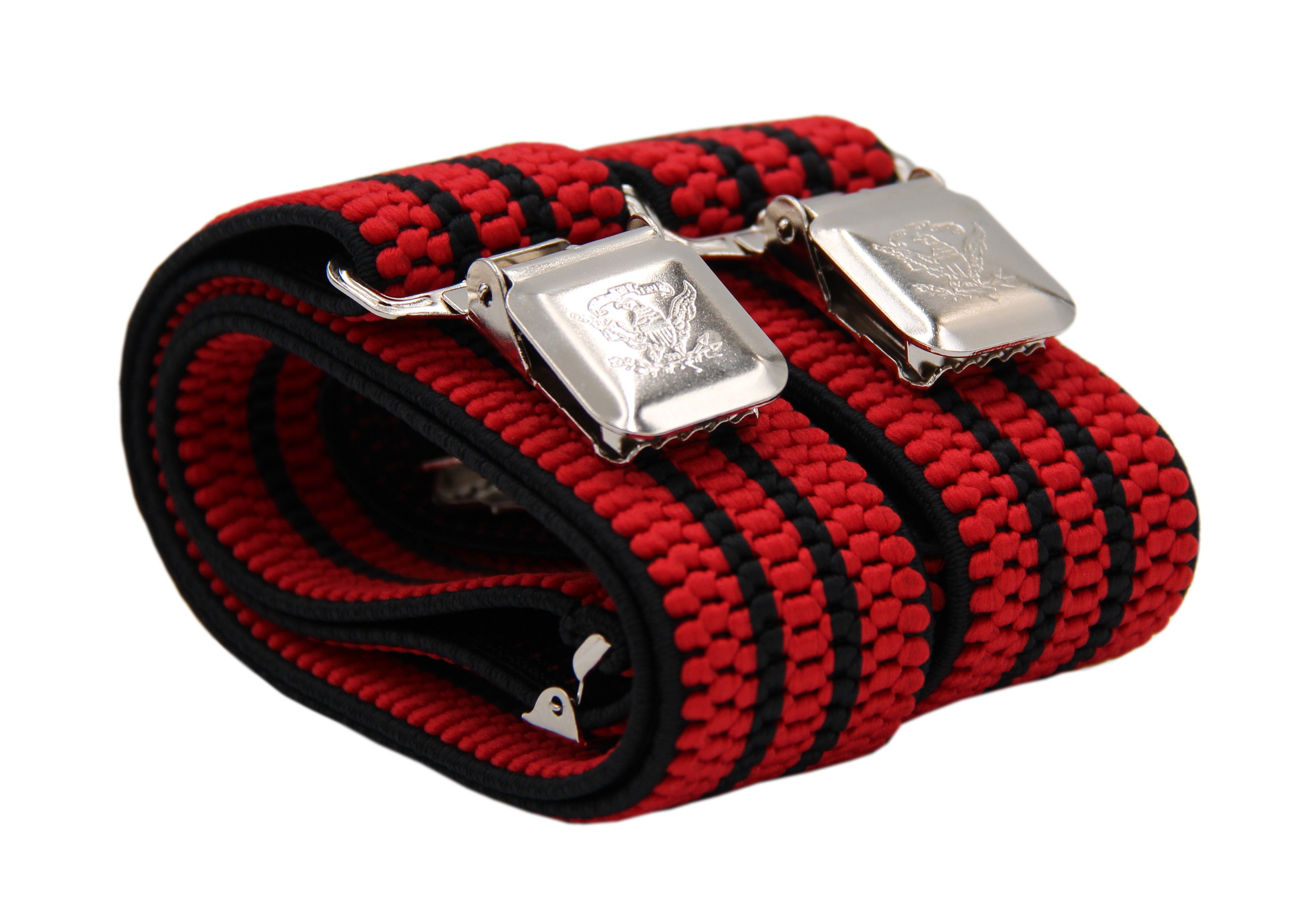 Fabio Farini Hosenträger 4cm Breites Y-Design verstellbar mit extra starken Clipverschluss, Rot (schwarze Streifen)
