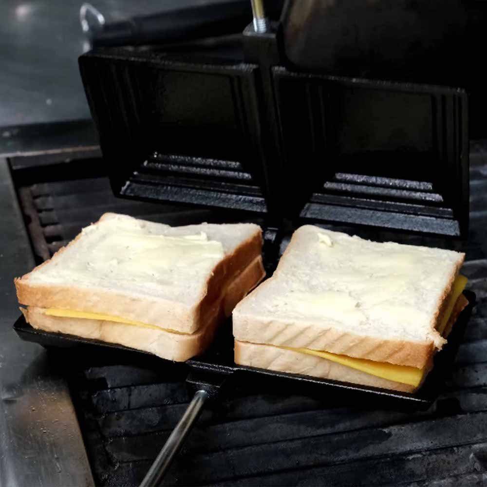 Grillpfanne PROREGAL® 19,5x10cm, Gusseisen Sandwichmaker,