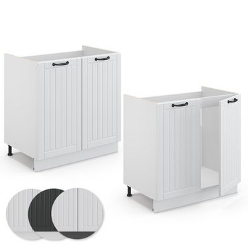 Livinity® Spülenunterschrank Fame-Line, Weiß Landhaus/Weiß, 80 cm, AP Eiche