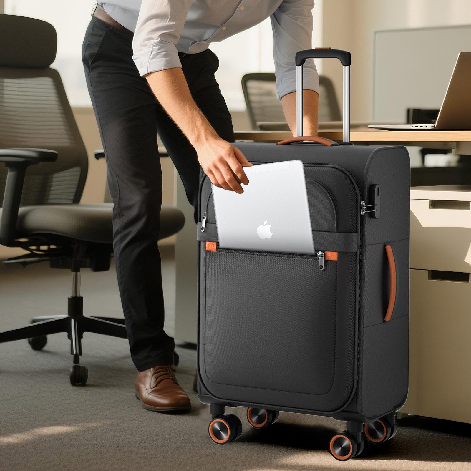 Verage Koffer Weichschalenkoffer, Leicht Reisekoffer mit Zahlenschloss, 4 Rollen, Stoffkoffer, Handgepäck/Set 3-teilig, 56/66/76cm,47/77/109L