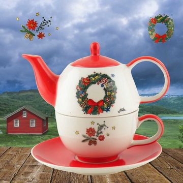 Mila Teekanne Mila Keramik Tee-Set Motiv Weihnachtskranz, 0,4 l, (Set)