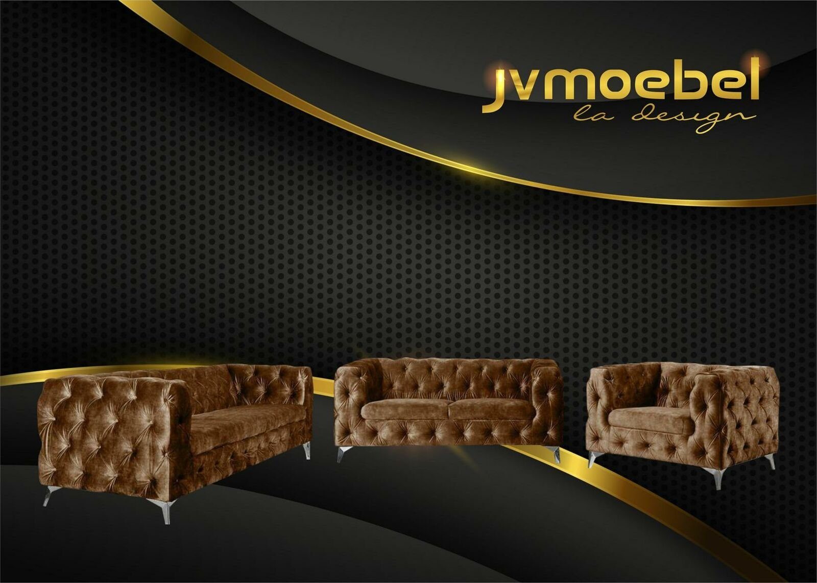 JVmoebel Chesterfield-Sofa, Sofagarnitur 321 Sitzer Textil Couch Chesterfield Wohnlandschaft Garnitur Design Braun