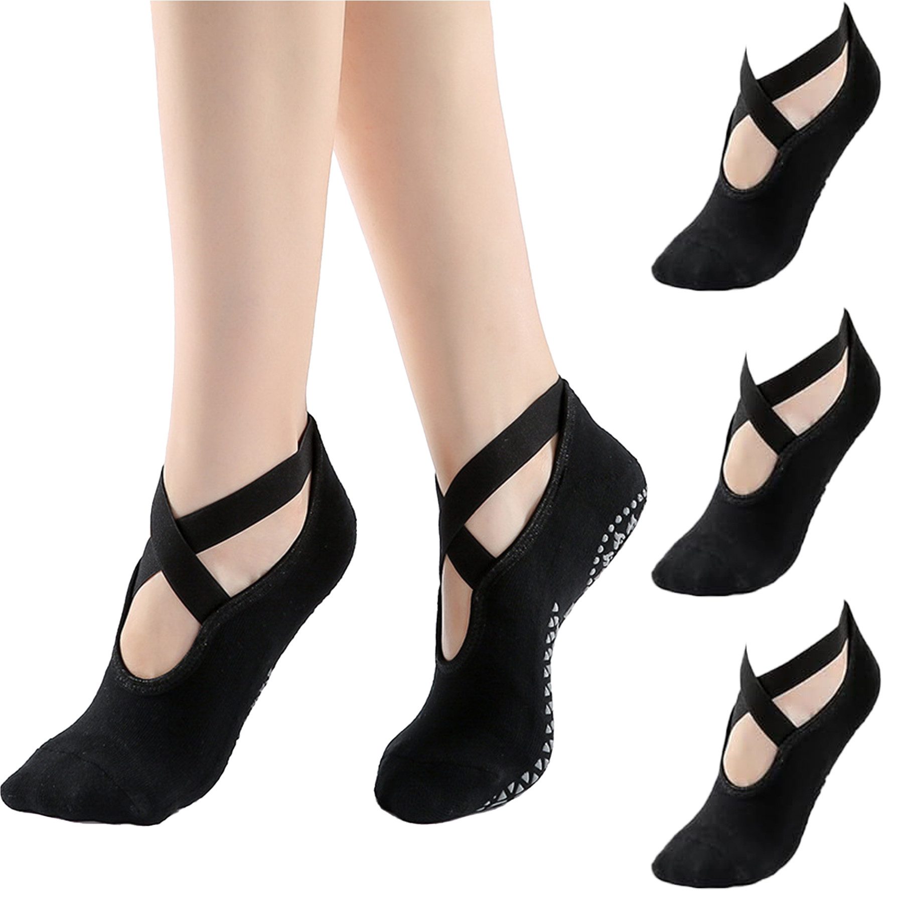 Sportsocken 3 Paar Premium Pilates-Socken Dame Weich, Rutschfeste Baumwollsocken