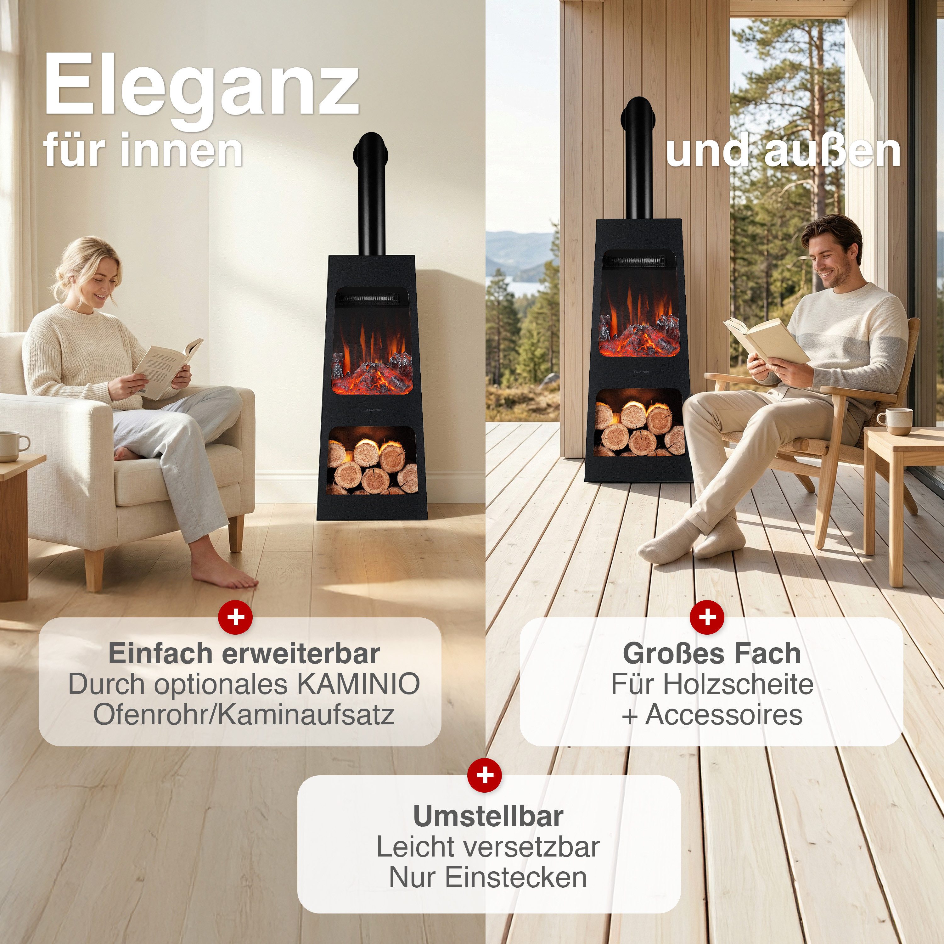 KAMINIO Gartenkamin KAI, 3D-Flammeneffekt, Intelligente 2-Stufen-Heizung