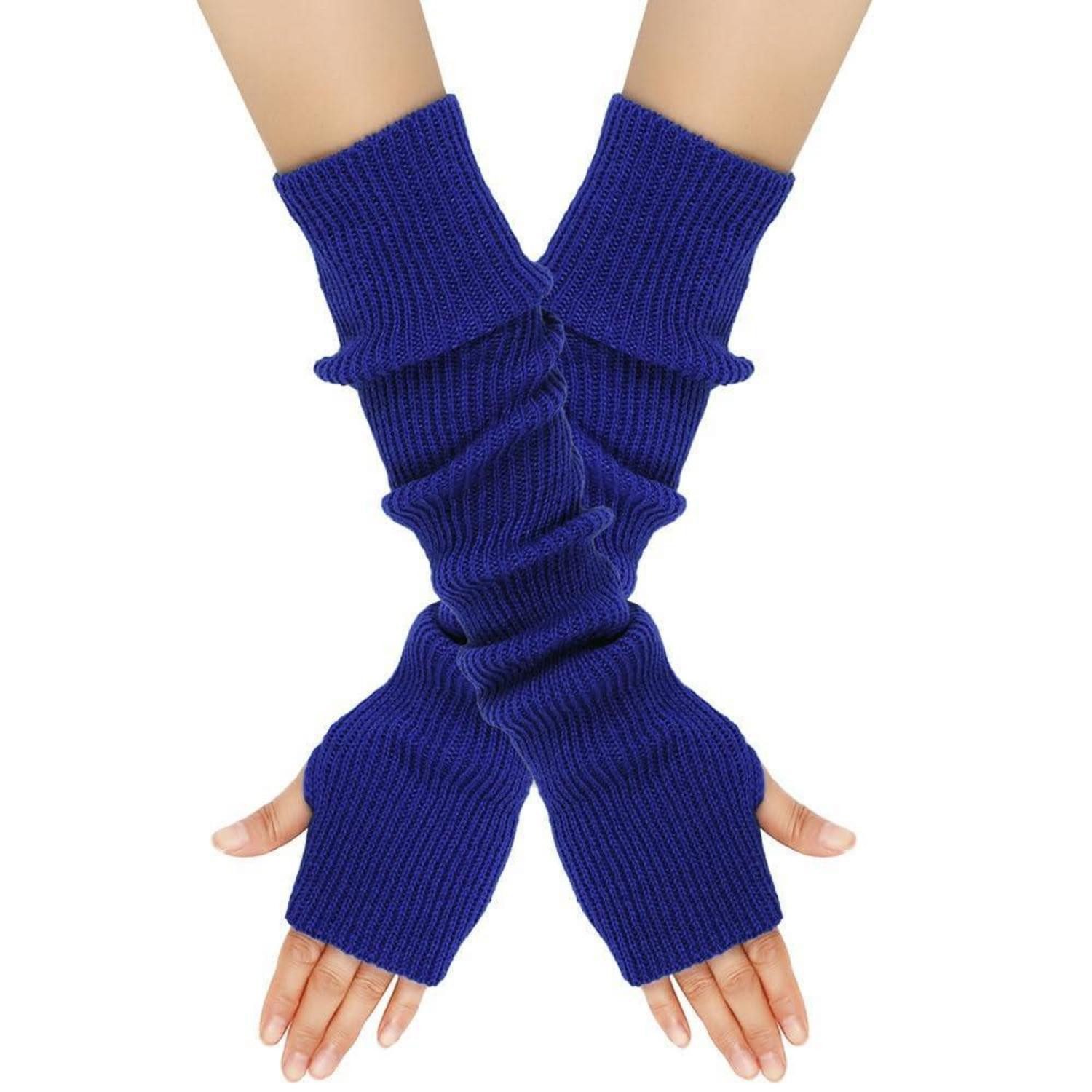 LuxusKollektion Strickhandschuhe Lange Strickhandschuhe Damen Königsblau (1-St)