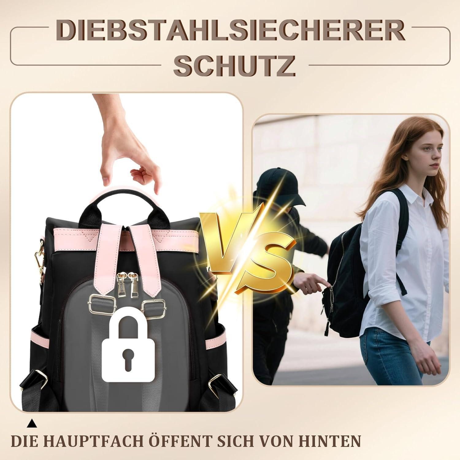 LuxusKollektion Cityrucksack Rucksack Damen diebstahlsicher PX4 Set Schwarz günstig online kaufen