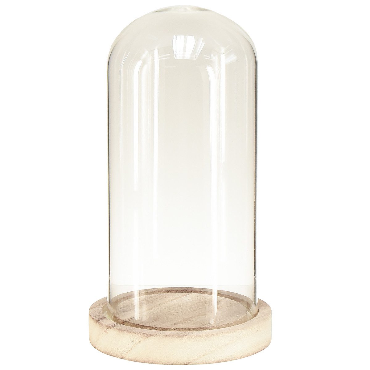 Florists Products Tischvase Glasglocke Dekoglocke Holzfuß Klar Ø12cm H21cm Glashaube Natur