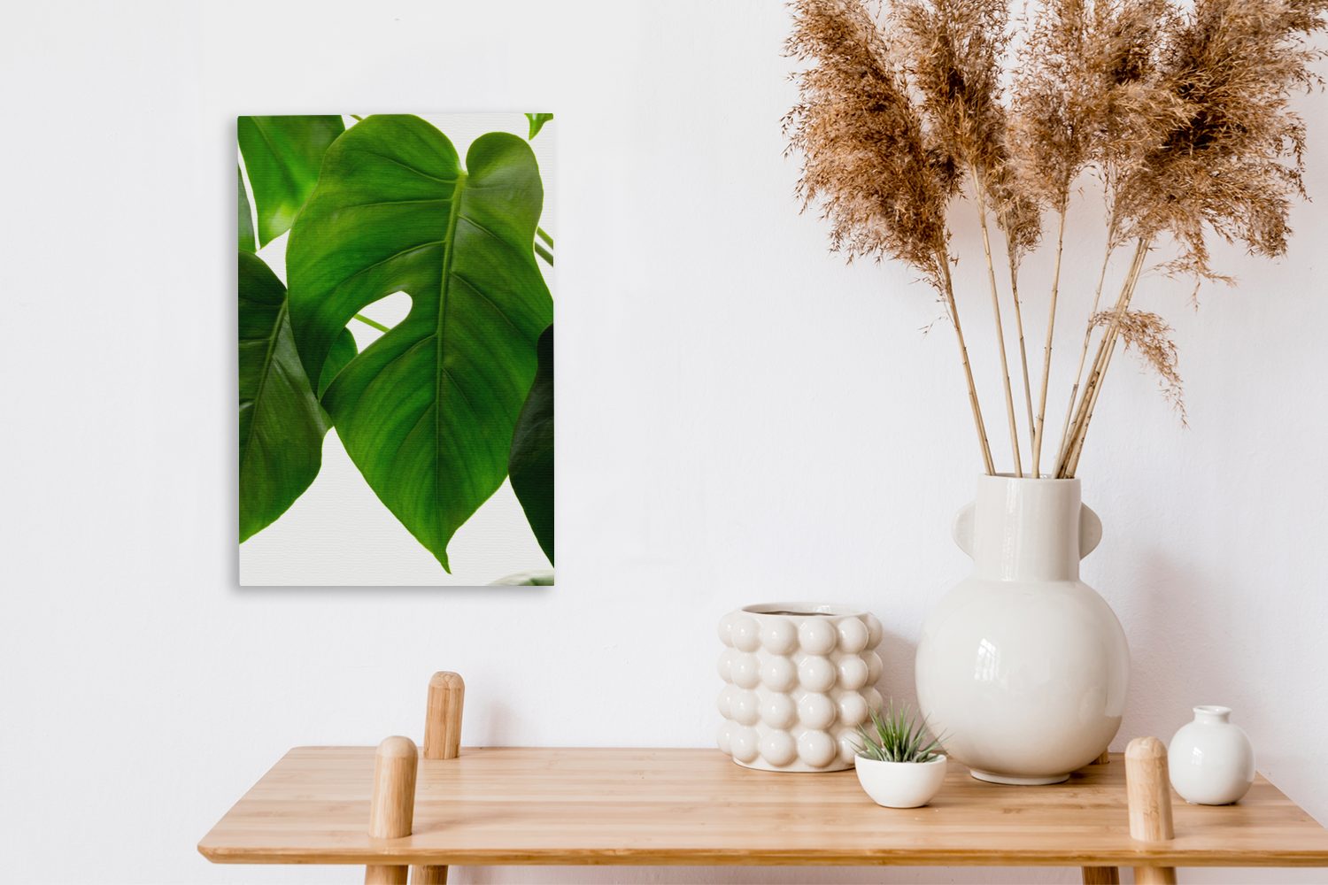 Gemälde, Blatt (1 Leinwandbild Ein Hintergrund, bespannt St), cm grünes Leinwandbild weißem OneMillionCanvasses® inkl. auf 20x30 Zackenaufhänger, botanisches fertig und