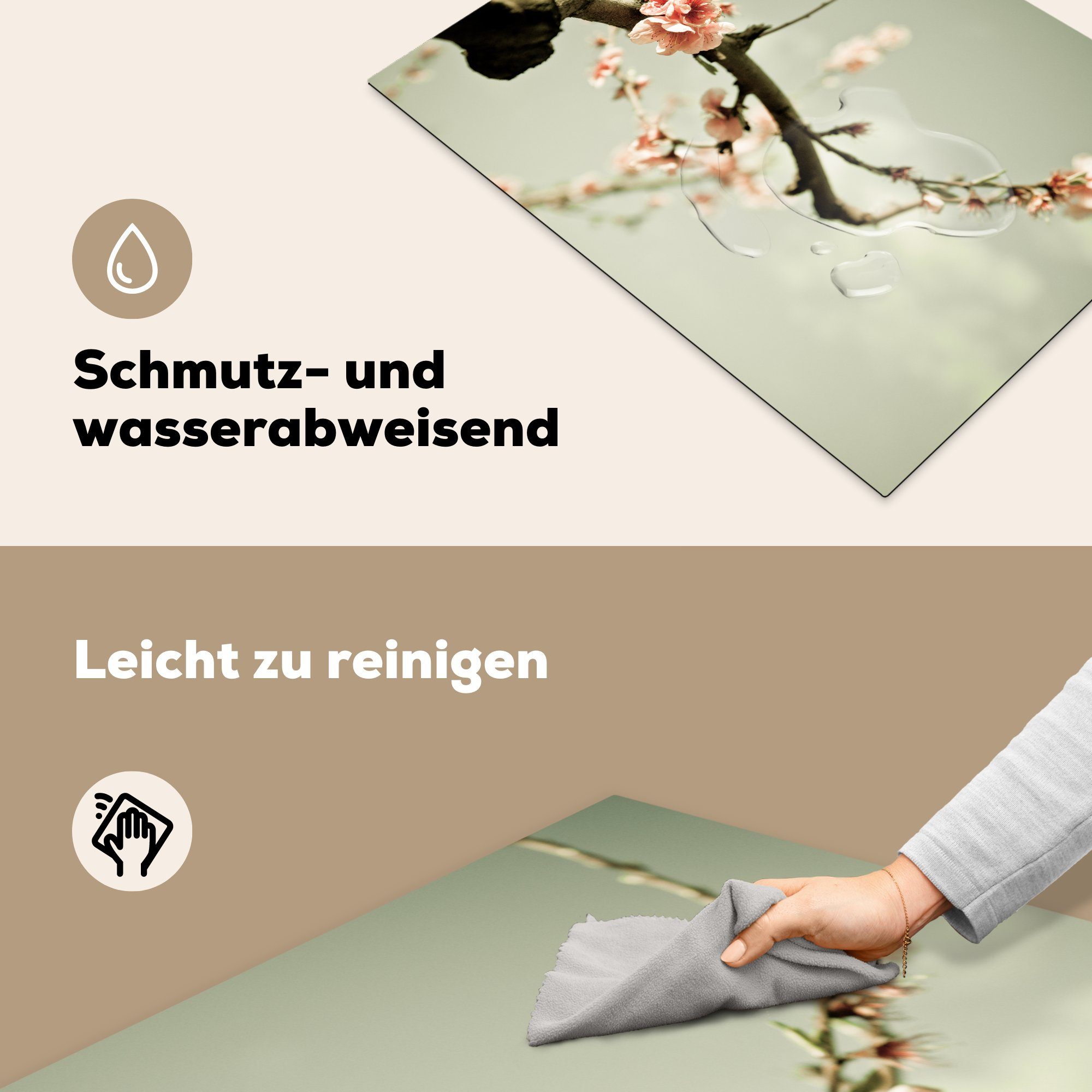 Schutz MuchoWow Vinyl, Induktionskochfeld Ceranfeldabdeckung (1 cm, 71x52 die tlg), Pfirsichblüte, Zweig für küche, Herdblende-/Abdeckplatte mit