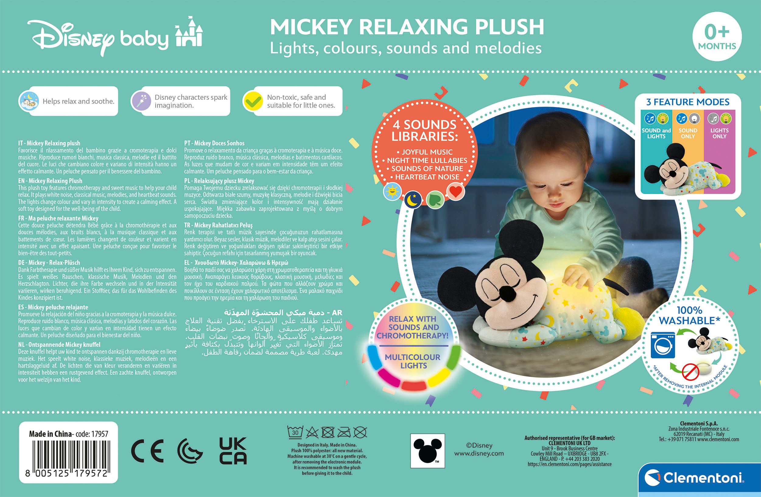 Clementoni® Plüschfigur Disney Baby, Schlafender Baby Mickey, mit Licht und Sound; Made in Europe