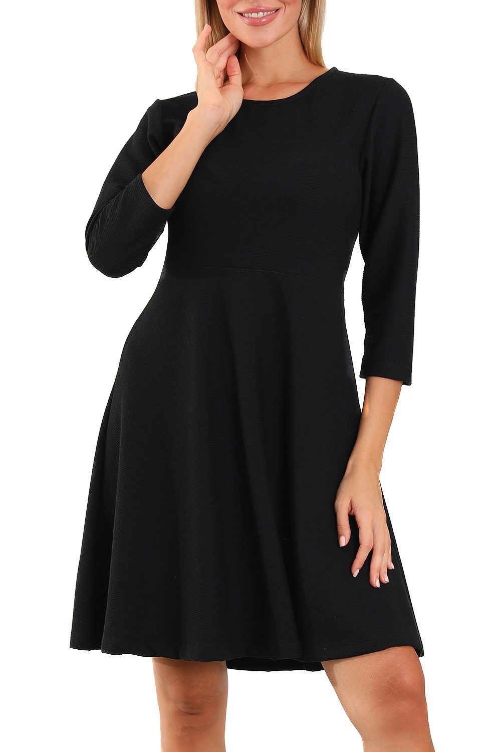 Bongual A-Linien-Kleid Casual Midikleid 3/4-Ärmel, mit Rippstruktur günstig online kaufen