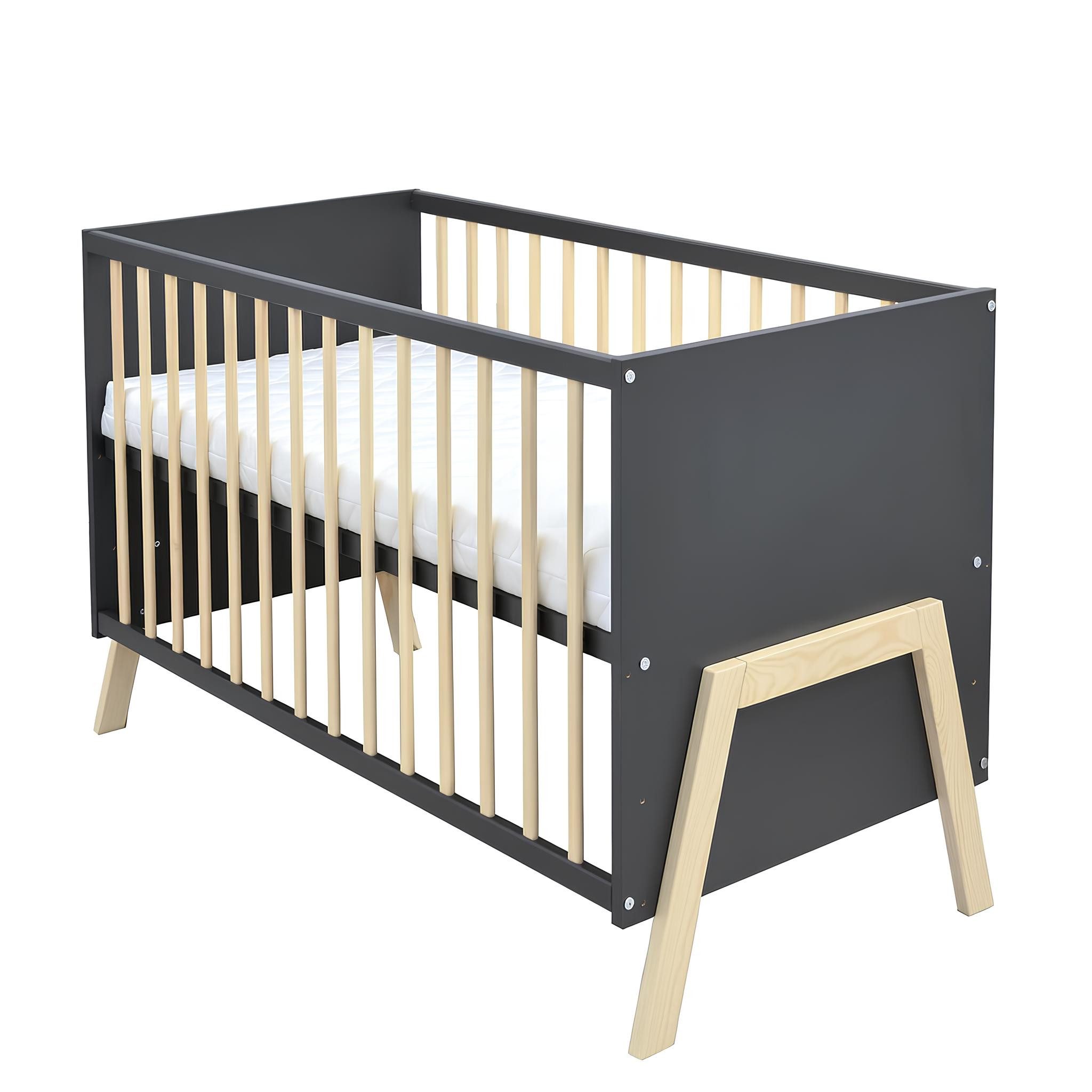 Baby-Delux Babybett Juna Kiefer umbaugitter, Kinderbett 60x120 umbaubar Schutzgitter Matratze