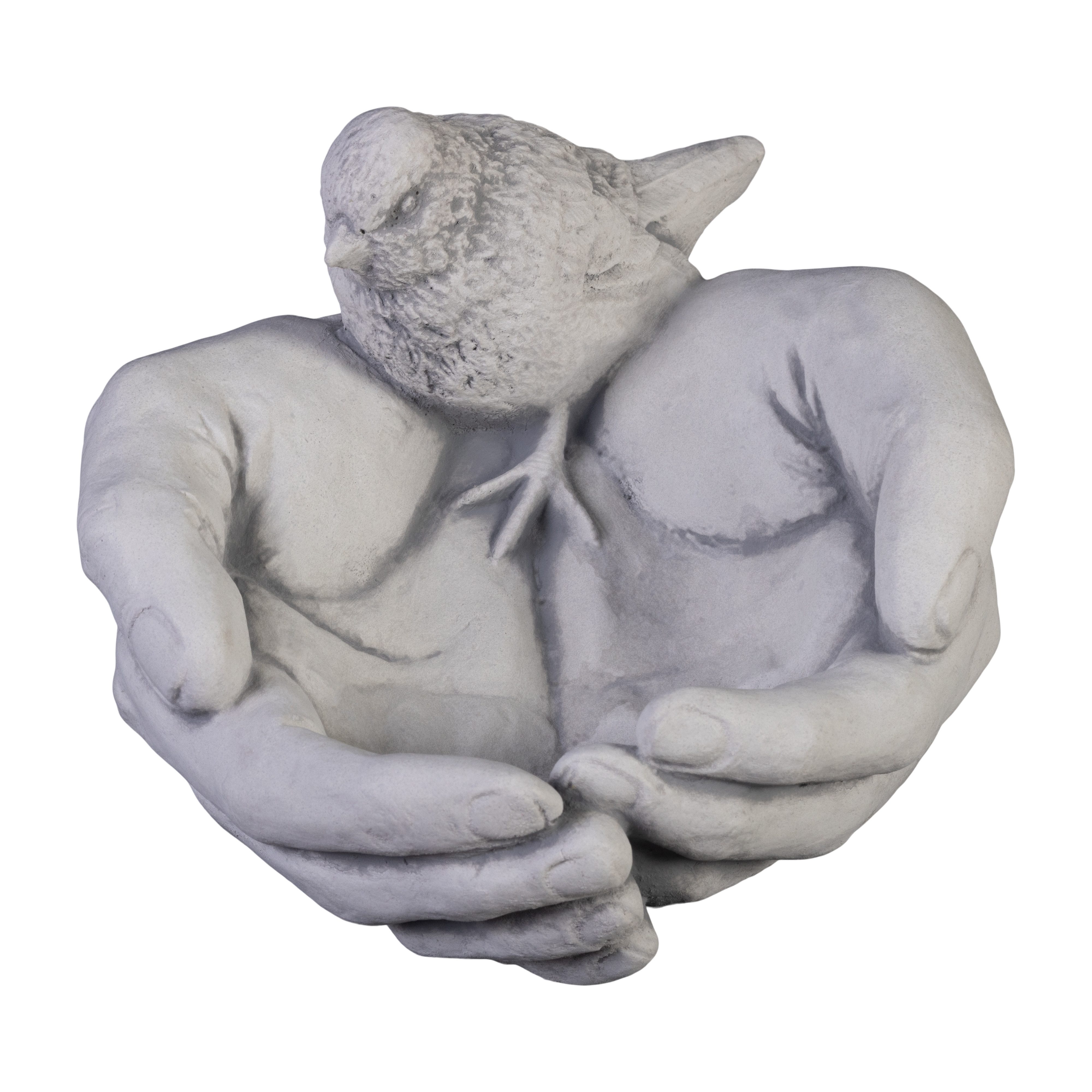 gartendekoparadies.de Gartenfigur Vogel-Trinkschale Hand, Steinfigur, H. 18 cm, 6 kg, Frostsicher