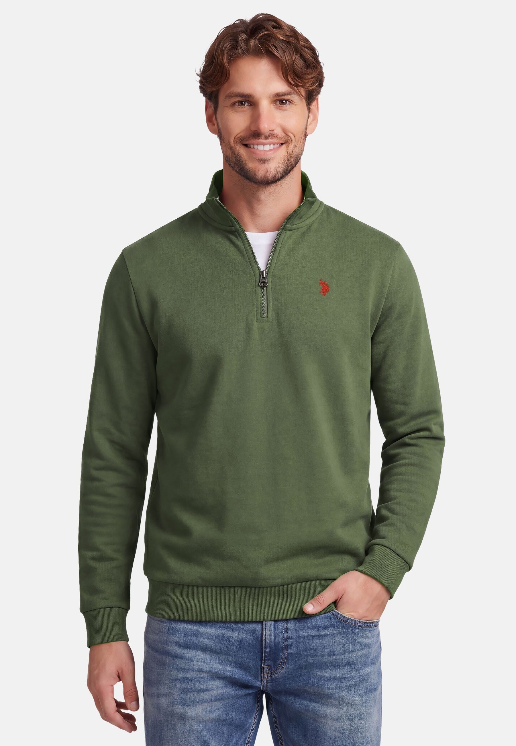 U.S. Polo Assn. Stehkragenpullover USNiico – Herren Half-Zip Pullover mit Logo-Stickerei Weiche Baumwollmischung, sportlich-elegantes Design und hoher Komfort