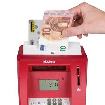 Idena Spardose Geldautomat 50061, digitale Spardose mit Sound Münzzähler rot