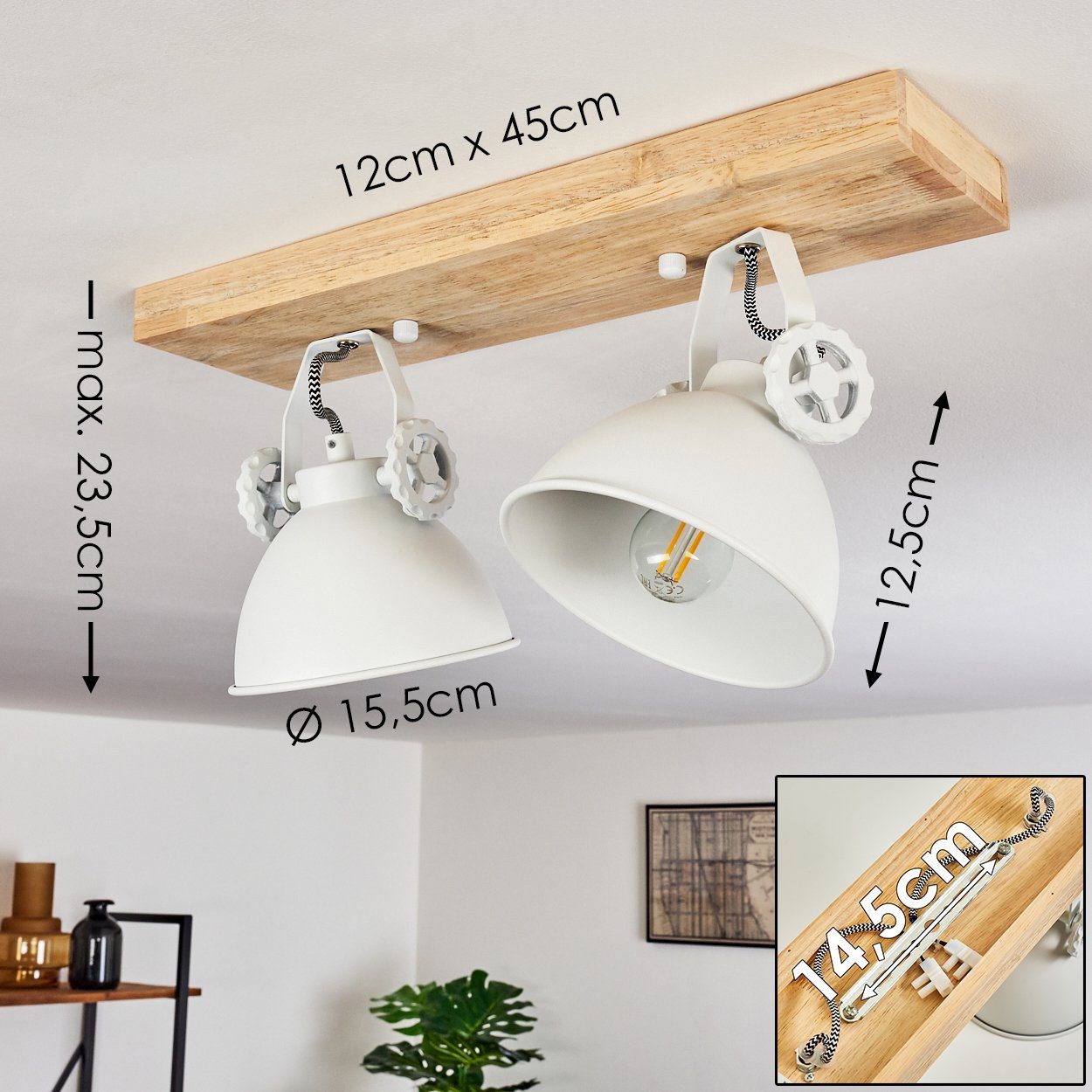 hofstein Deckenleuchte »Mot« Deckenlampe aus Metall/Holz in Weiß/Natur, ohne Leuchtmittel, mit verstellbaren Strahlern, 2xE14, Retro/Vinatge Design – Bild 2 von 5