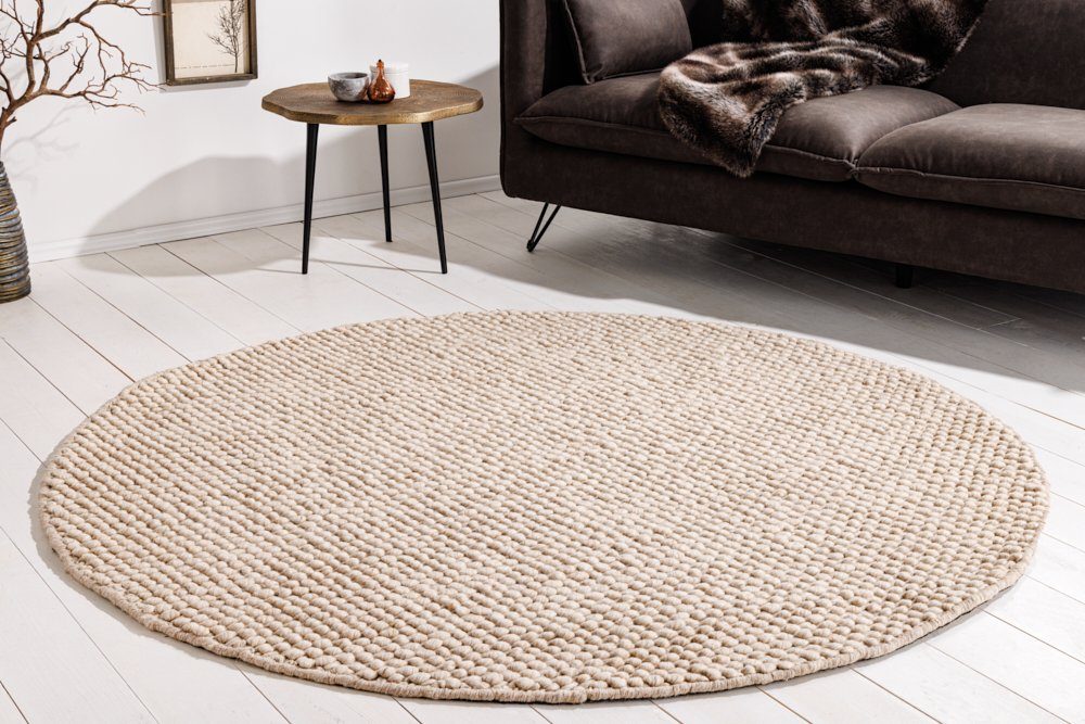 riess-ambiente Teppich WOOL 150cm beige, rund, Höhe: 15 mm, Wohnzimmer · Wolle · handgewebt · skandinavisch · Flur · Schlafzimmer