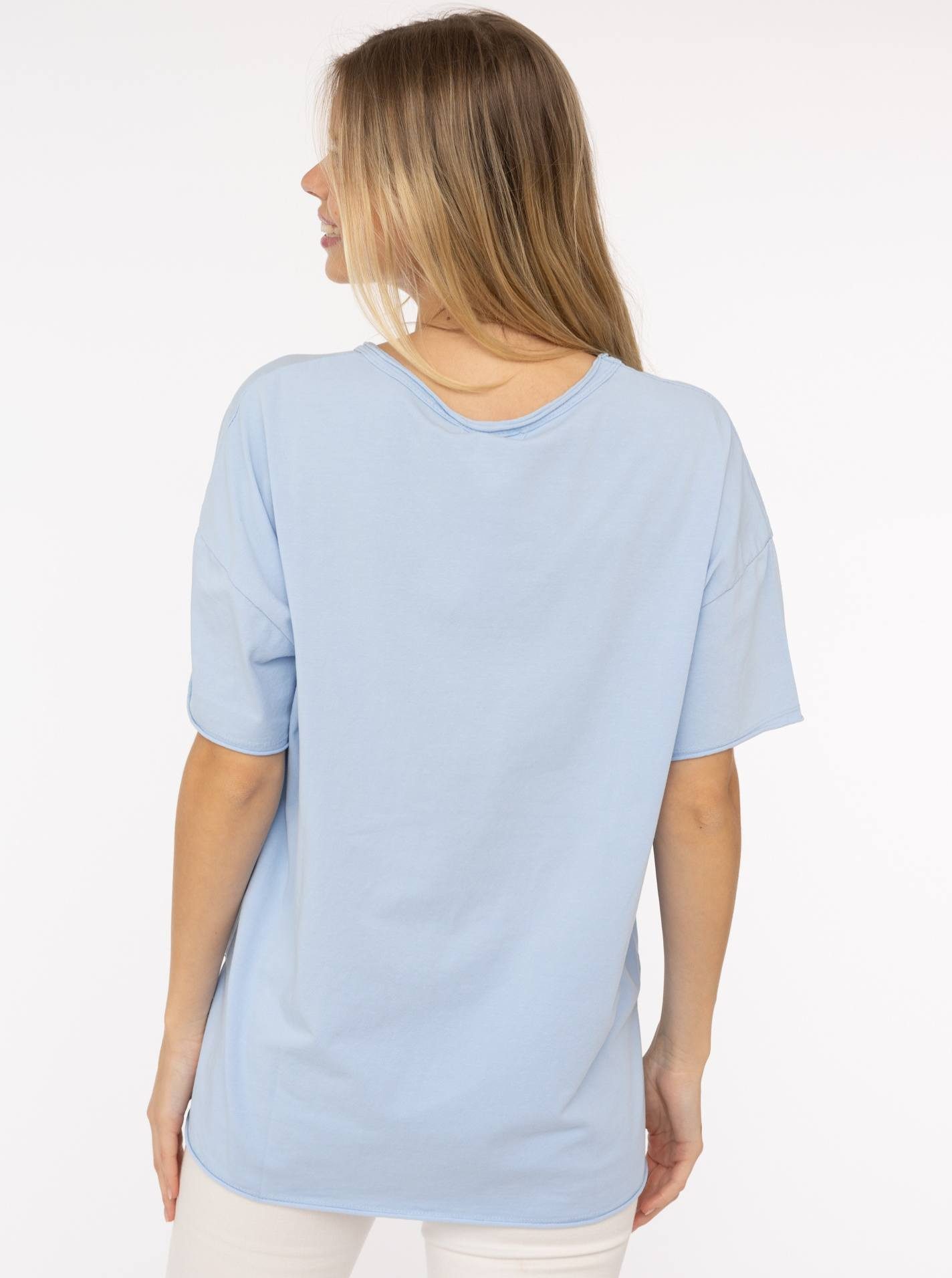 Zwillingsherz Kurzarmshirt Oversized Shirt Stempeldruck "Moin" Kurzarm, tiefer Rundhalsausschnitt, Schriftzug, Baumwollmischung