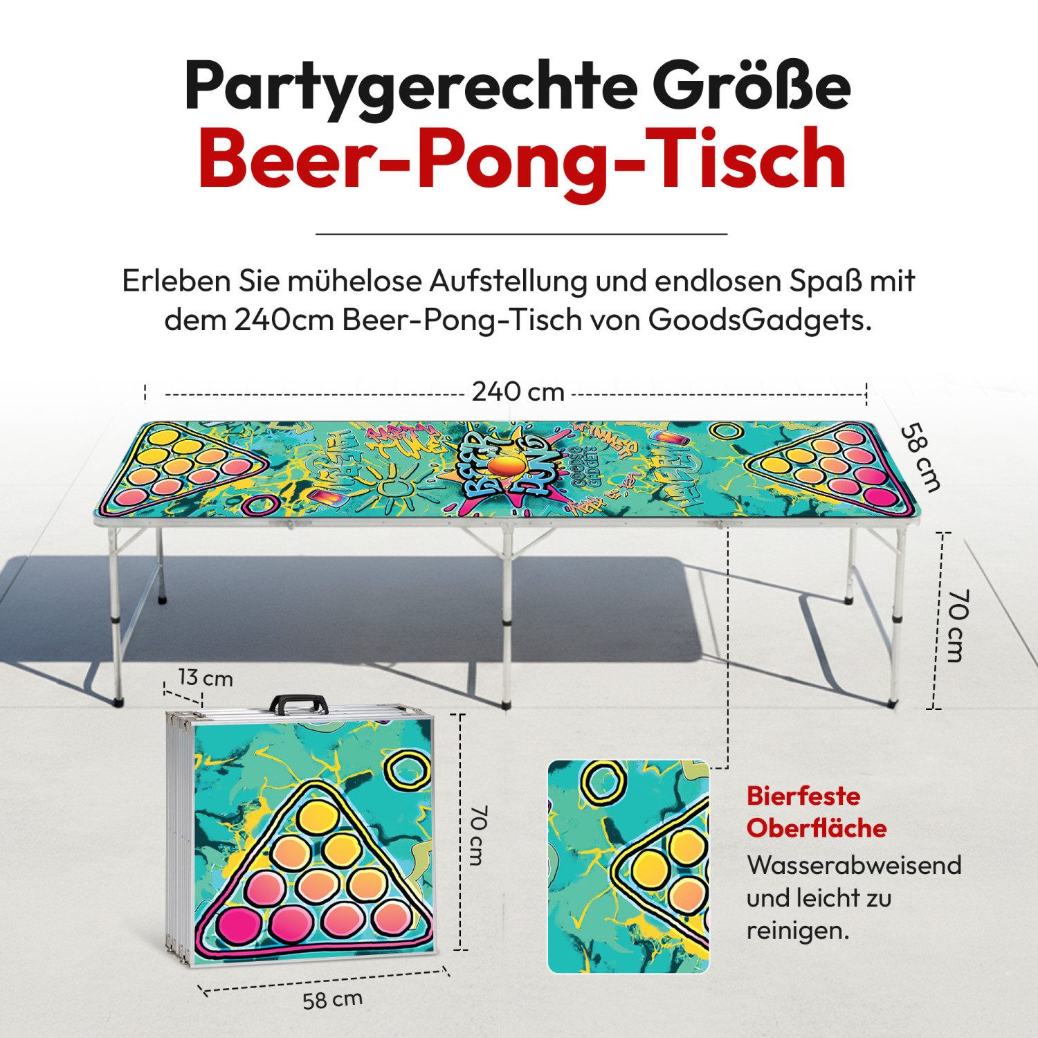 Goods+Gadgets Spieltisch Klappbarer Bierpongtisch, (Hohenverstellbar & Kratzfest), Perfekt für Jede Party – Bild 5 von 5