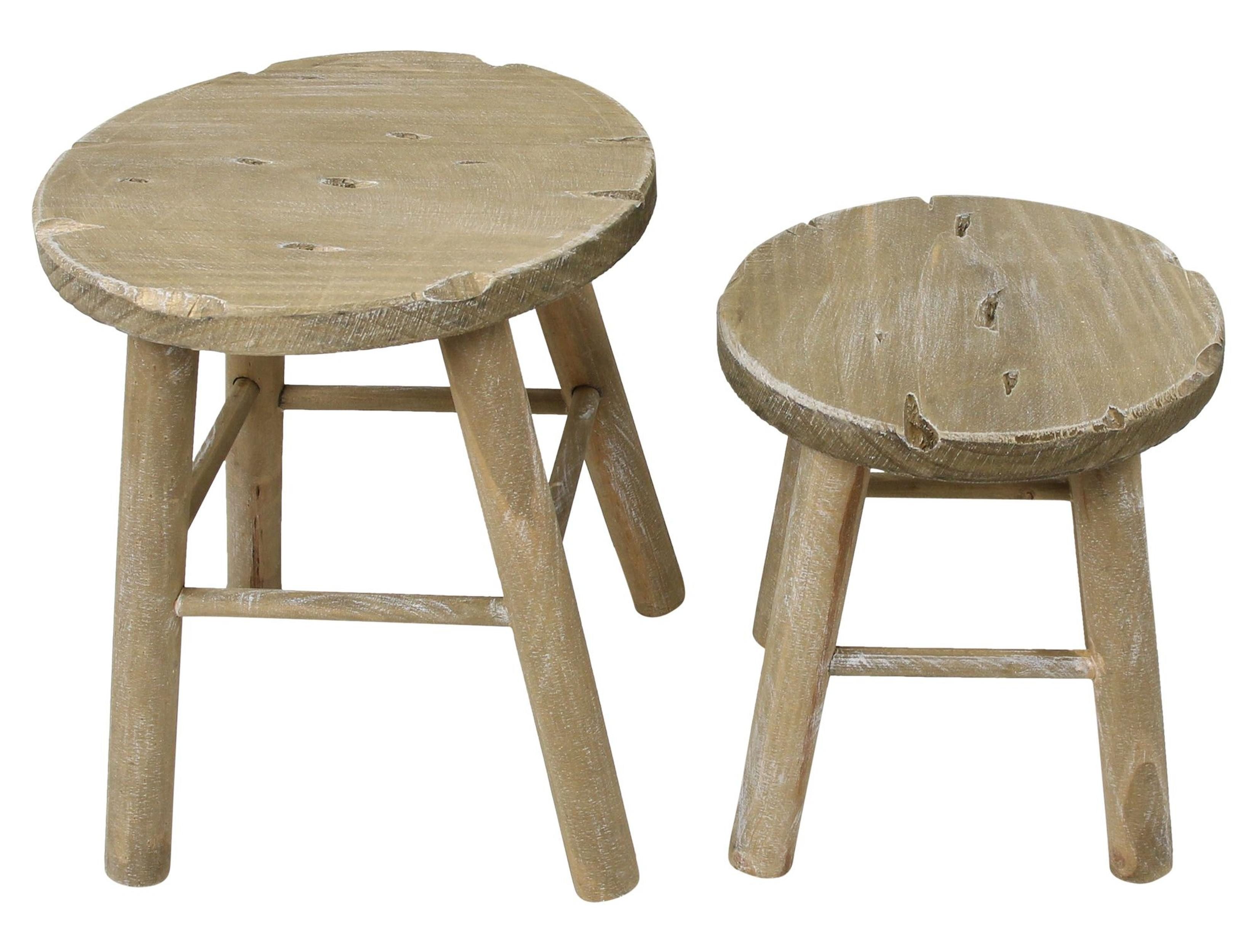Frank Flechtwaren Blumenhocker 2 Hocker Holz rund rustikal – Blumenhocker, Sitzhocker