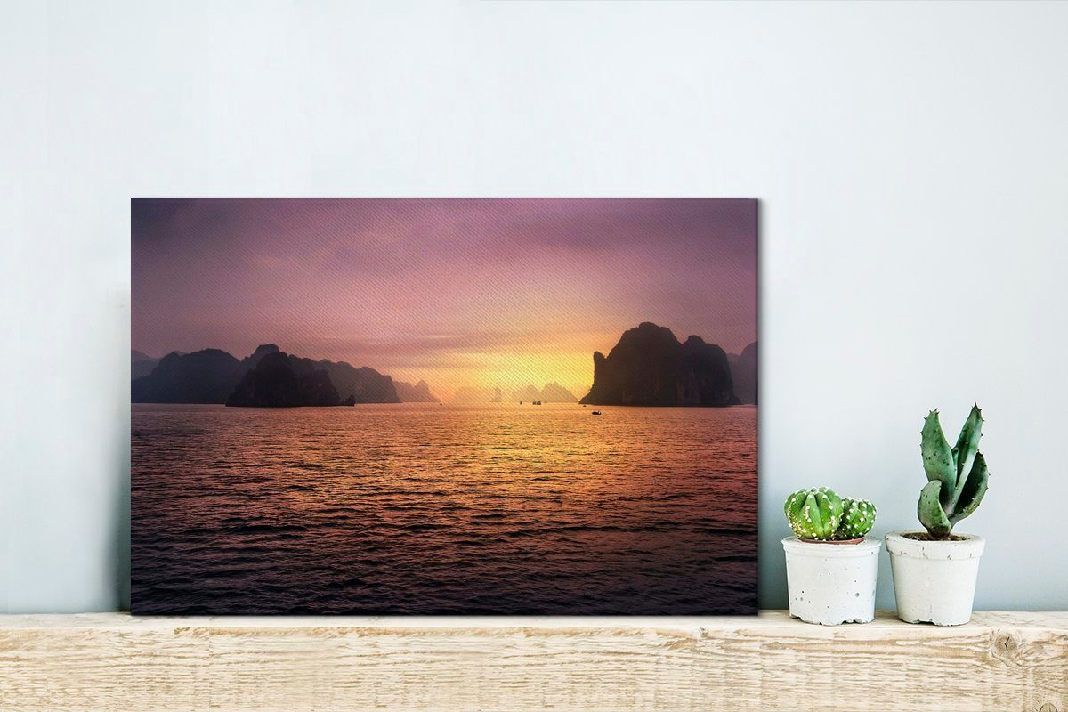 Long Wandbild Leinwandbilder, cm Bay, (1 Leinwandbild St), lila OneMillionCanvasses® Aufhängefertig, Himmel Einzigartiger Ha der Wanddeko, in 30x20