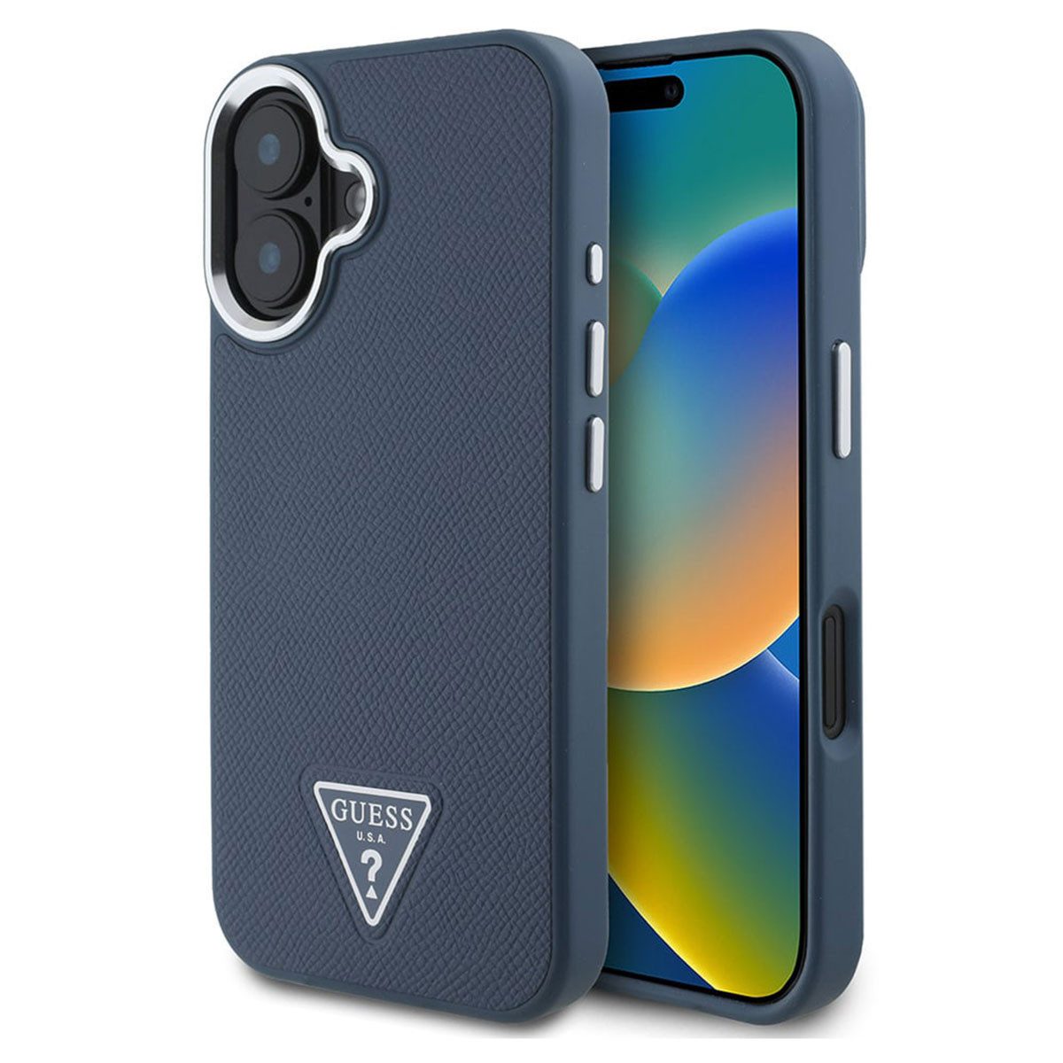 Guess Backcover Guess Grained Triangle Case MagSafe Apple iPhone 16 - Blue
