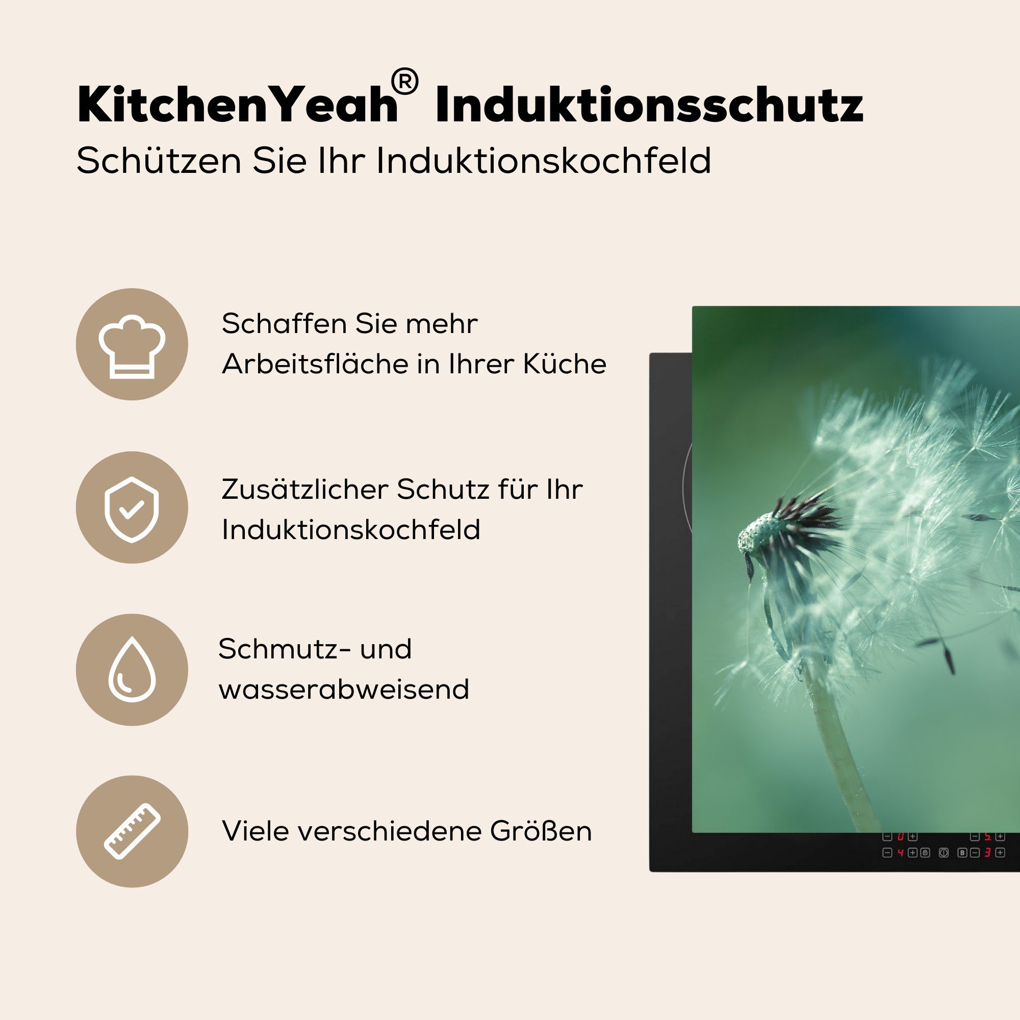 MuchoWow Herdblende-/Abdeckplatte Löwenzahn im küche, Vinyl, die Ceranfeldabdeckung 81x52 (1 Wind, Induktionskochfeld tlg), Schutz cm, für