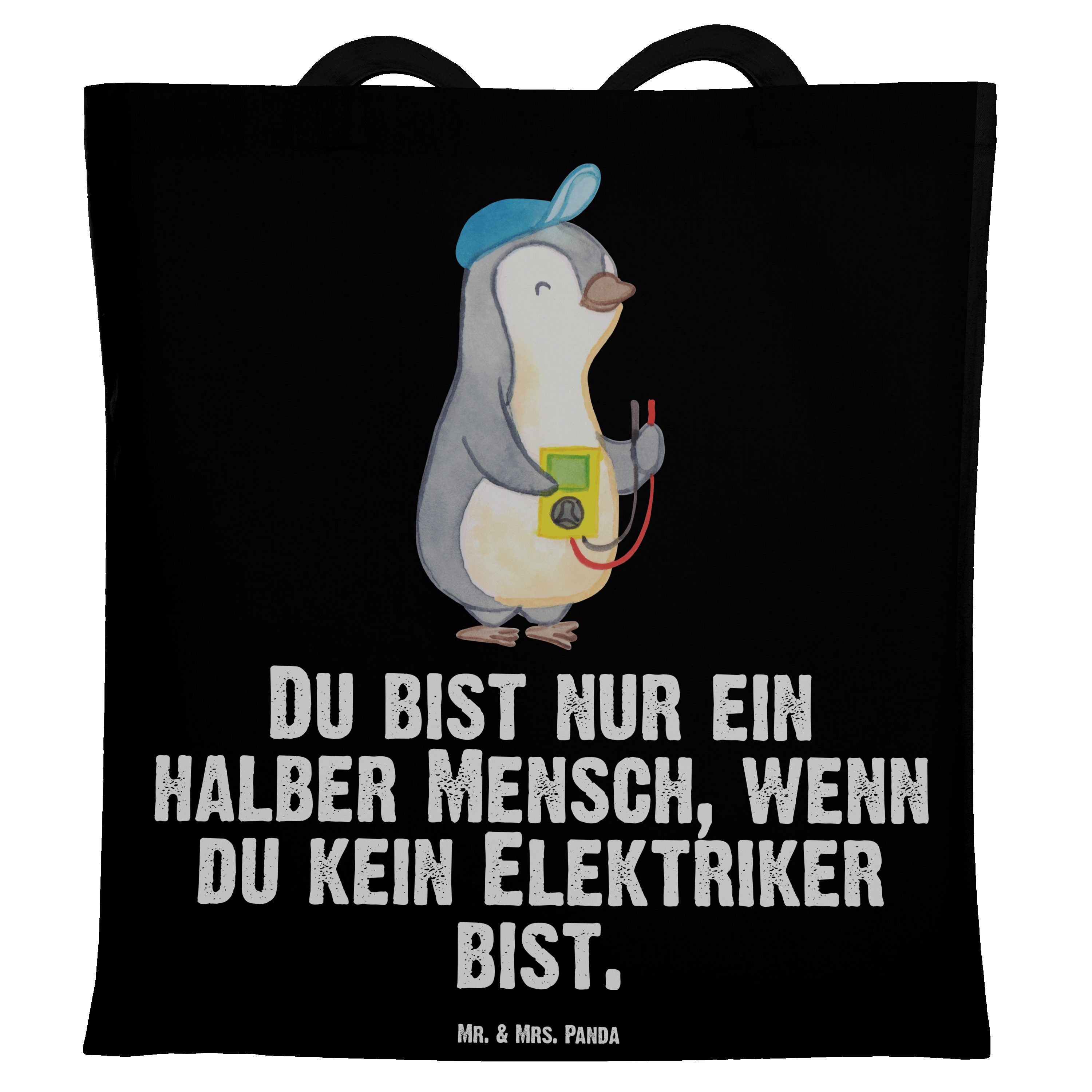 Mr. & Mrs. Panda Tragetasche Elektriker mit Herz - Schwarz - Geschenk, Kollege, Elektrotechniker, (1-tlg)