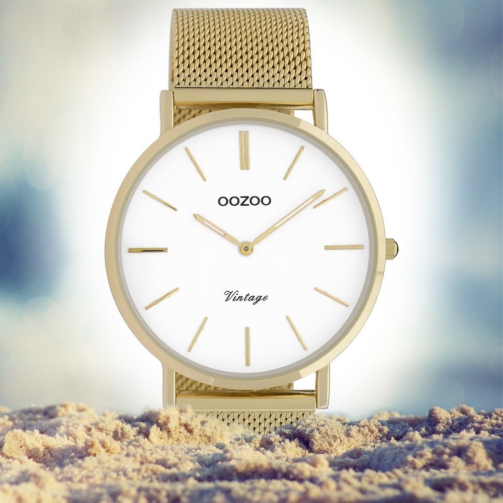 OOZOO Quarzuhr Oozoo Herren-Uhr gold Vintage, (Analoguhr), Herrenuhr rund, groß (ca. 40mm) Edelstahlarmband, Fashion-Style