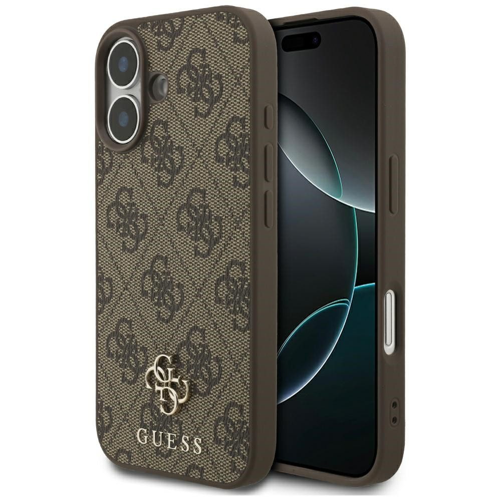 Guess Handyhülle Case iPhone 17 MagSafe Kunstleder braun Logo goldfarben 6,3 Zoll, Kantenschutz