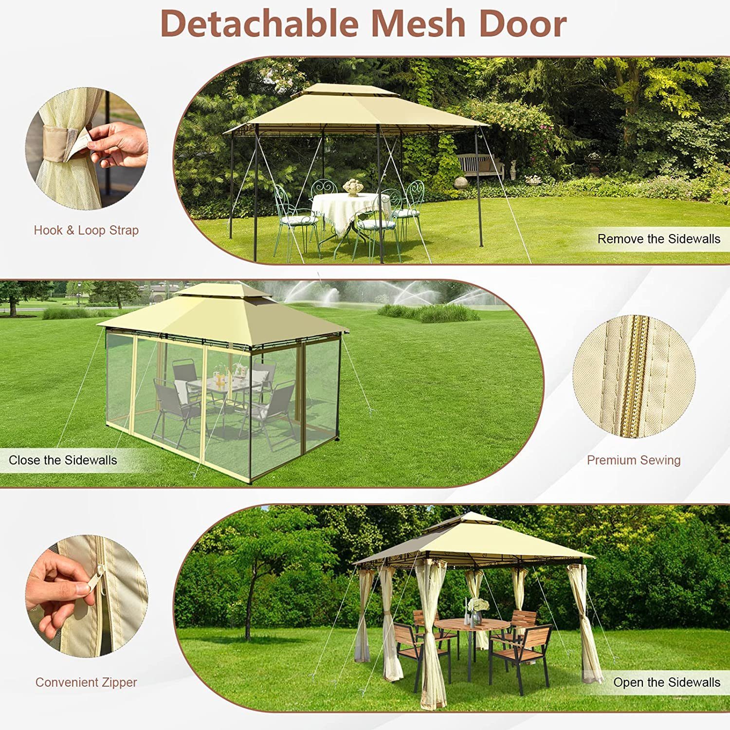 KOMFOTTEU Pavillon Gartenpavillon, mit abnehmbarem Netzbezug