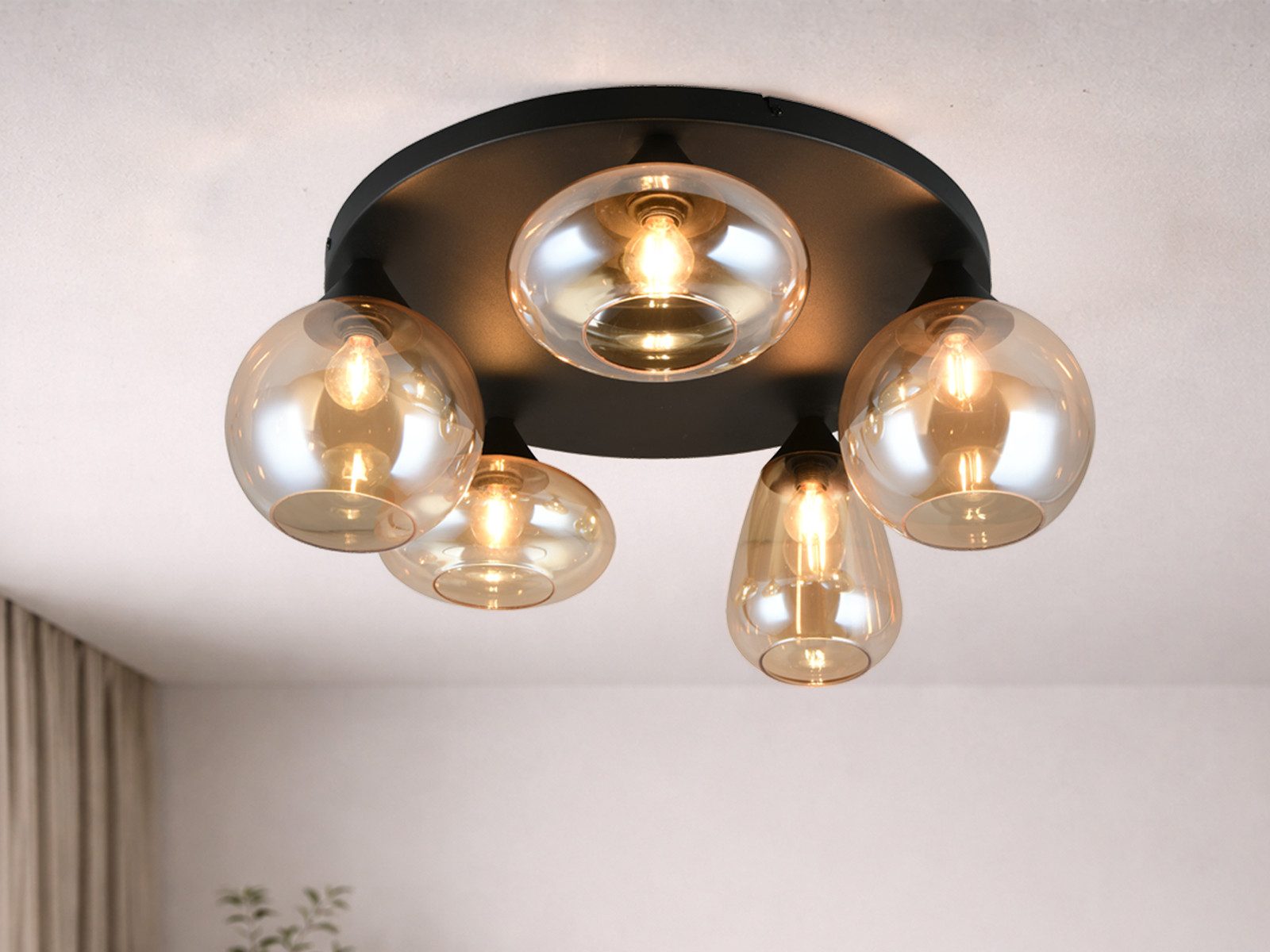 TRIO Leuchten LED Deckenleuchte mit 5 verschiedenen Glaskugeln Ø 63,5cm, Dimmfunktion, LED wechselbar, Warmweiß, ausgefallene große Deckenlampe Wohnzimmer mit dimmbaren Leuchtmitteln